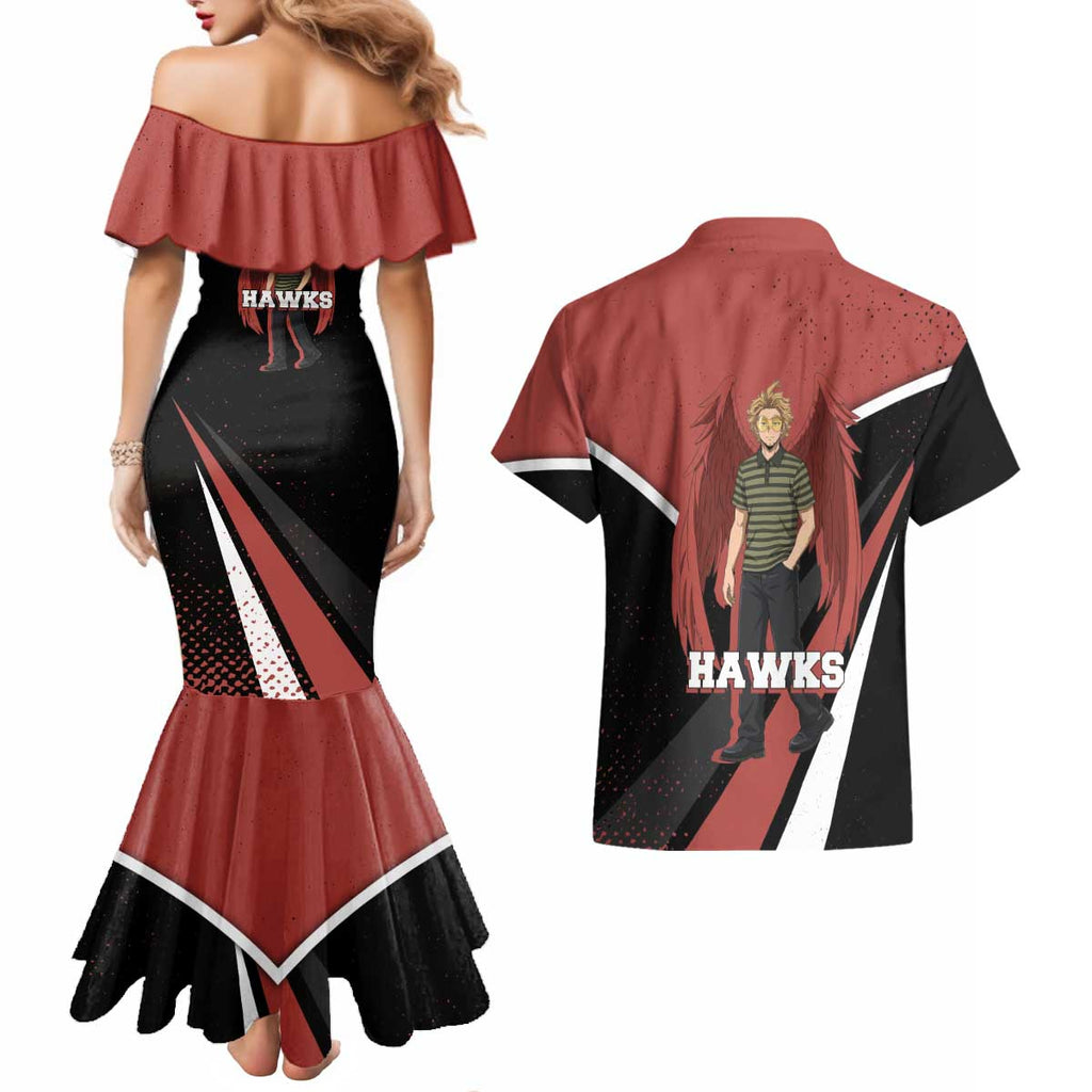 Hawks My Hero Academia Couples Matching Mermaid Dress and Hawaiian Shirt Anime Grunge Splatter Graphic Style