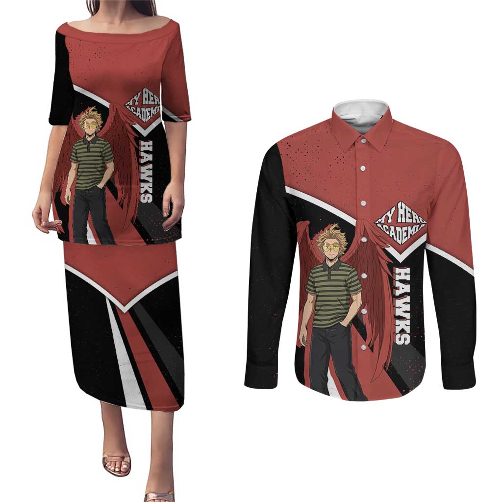 Hawks My Hero Academia Couples Matching Puletasi and Long Sleeve Button Shirt Anime Grunge Splatter Graphic Style