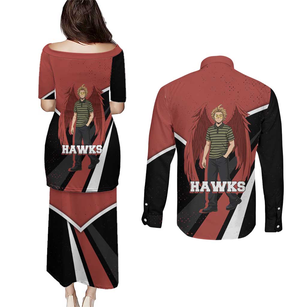 Hawks My Hero Academia Couples Matching Puletasi and Long Sleeve Button Shirt Anime Grunge Splatter Graphic Style