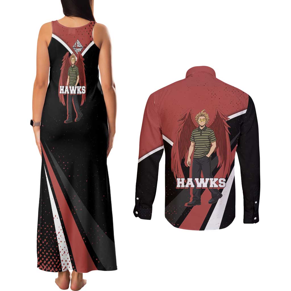 Hawks My Hero Academia Couples Matching Tank Maxi Dress and Long Sleeve Button Shirt Anime Grunge Splatter Graphic Style