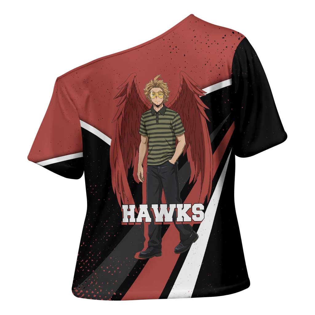 Hawks My Hero Academia Cross Shoulder Shirt Anime Grunge Splatter Graphic Style