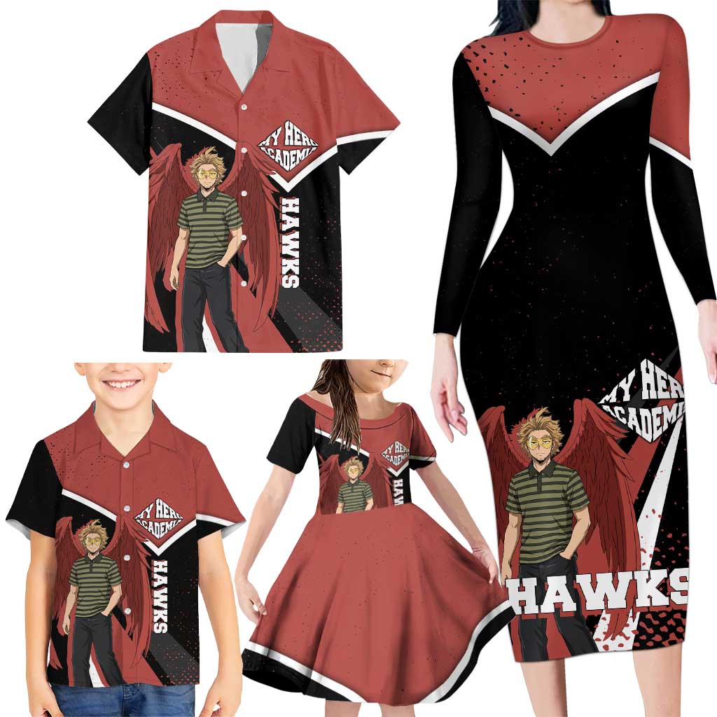 Hawks My Hero Academia Family Matching Long Sleeve Bodycon Dress and Hawaiian Shirt Anime Grunge Splatter Graphic Style