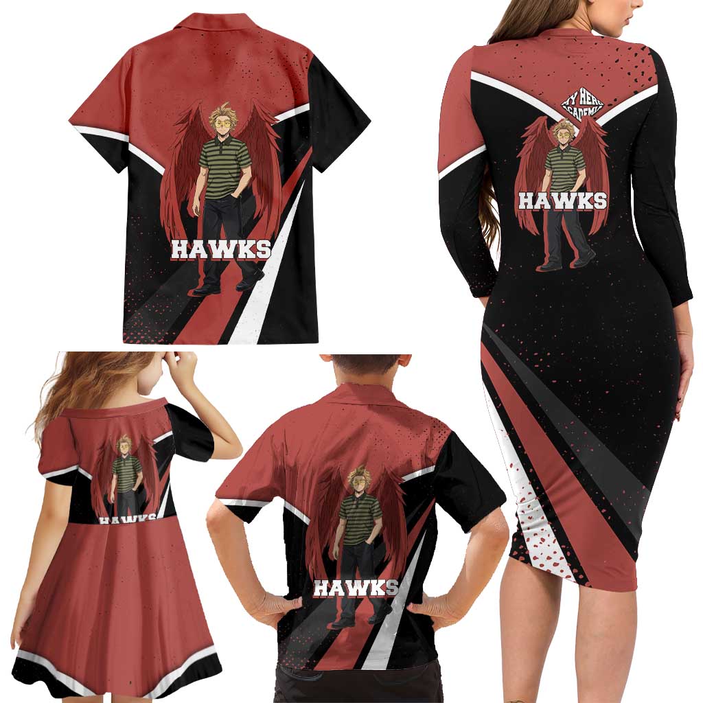 Hawks My Hero Academia Family Matching Long Sleeve Bodycon Dress and Hawaiian Shirt Anime Grunge Splatter Graphic Style
