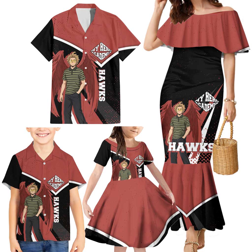 Hawks My Hero Academia Family Matching Mermaid Dress and Hawaiian Shirt Anime Grunge Splatter Graphic Style