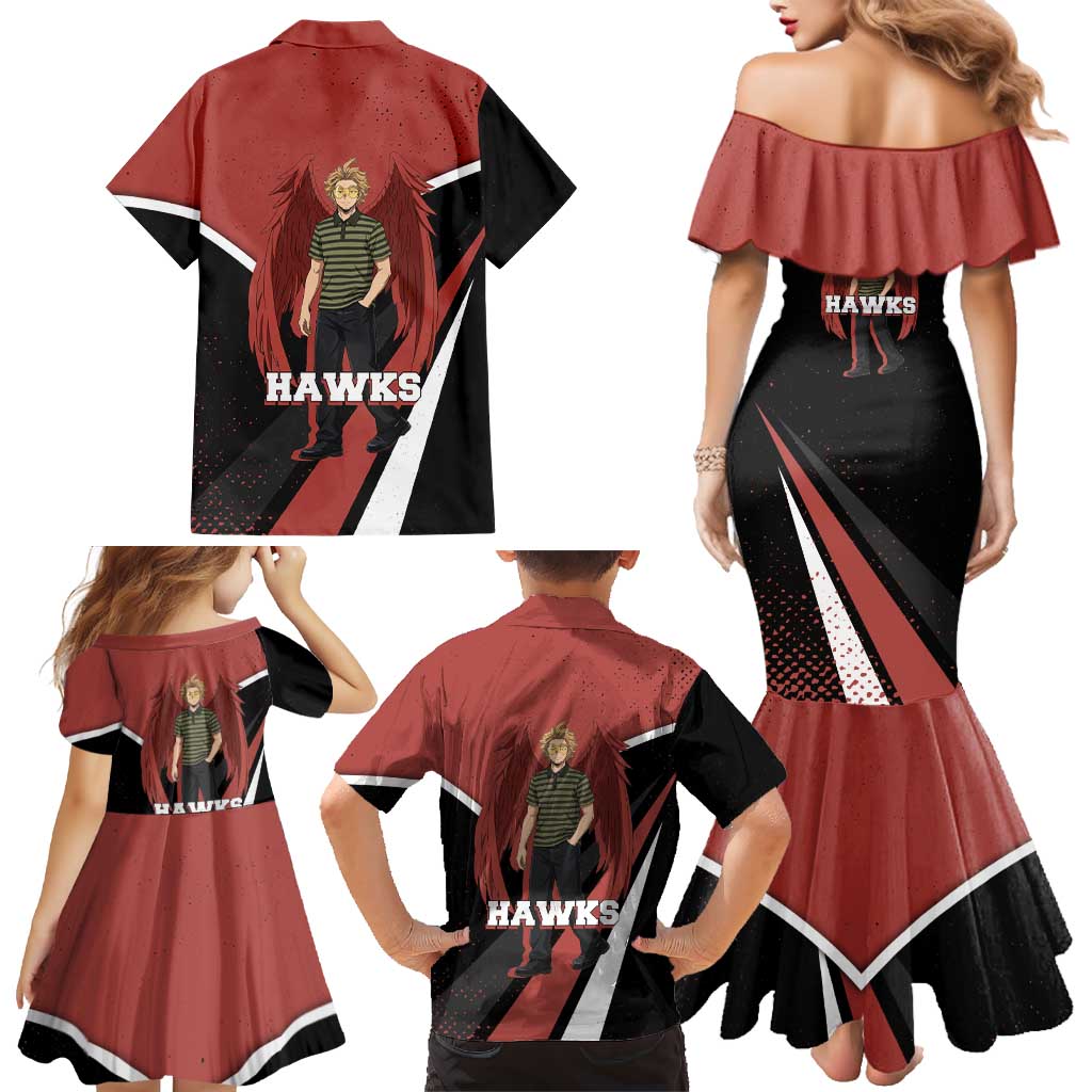 Hawks My Hero Academia Family Matching Mermaid Dress and Hawaiian Shirt Anime Grunge Splatter Graphic Style