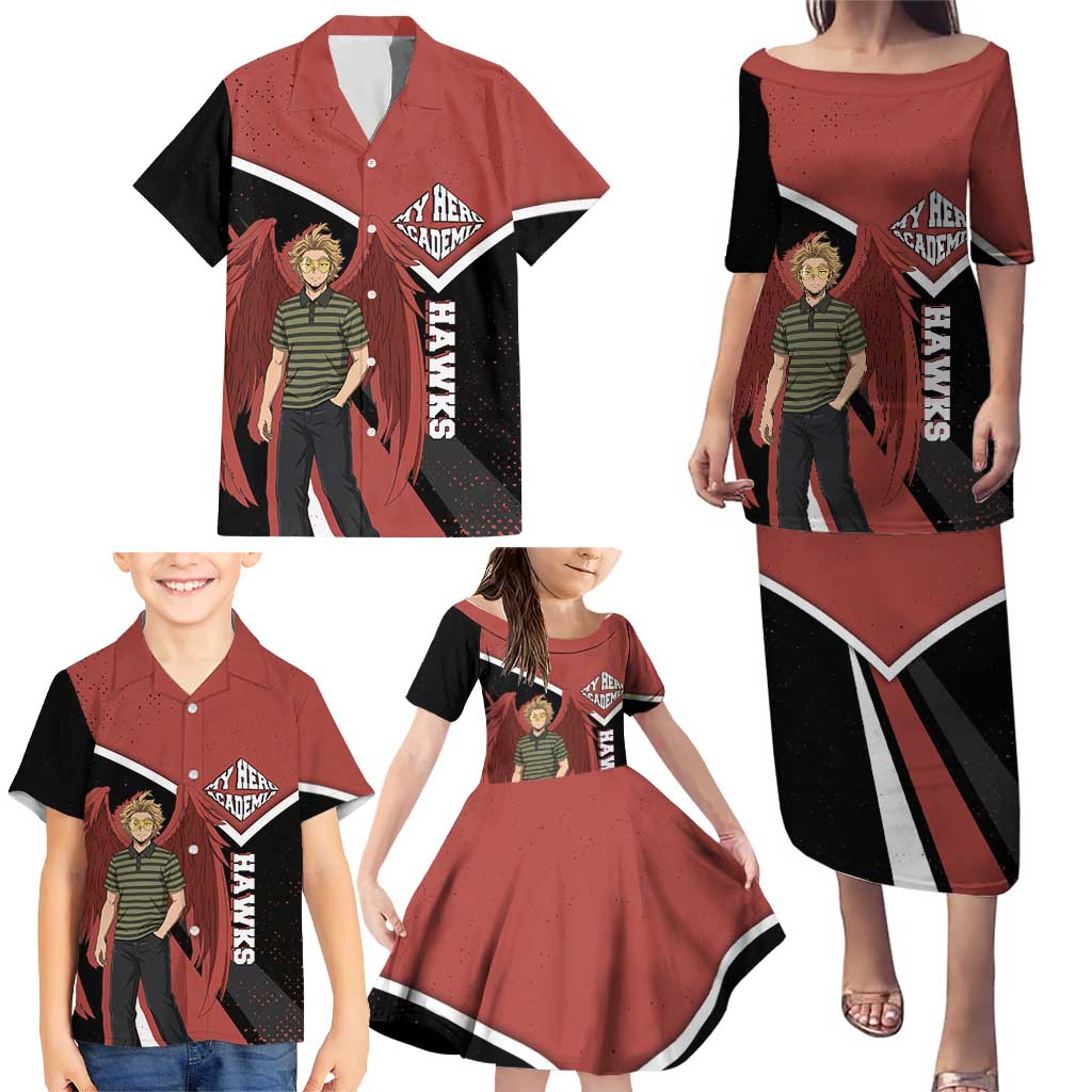 Hawks My Hero Academia Family Matching Puletasi and Hawaiian Shirt Anime Grunge Splatter Graphic Style