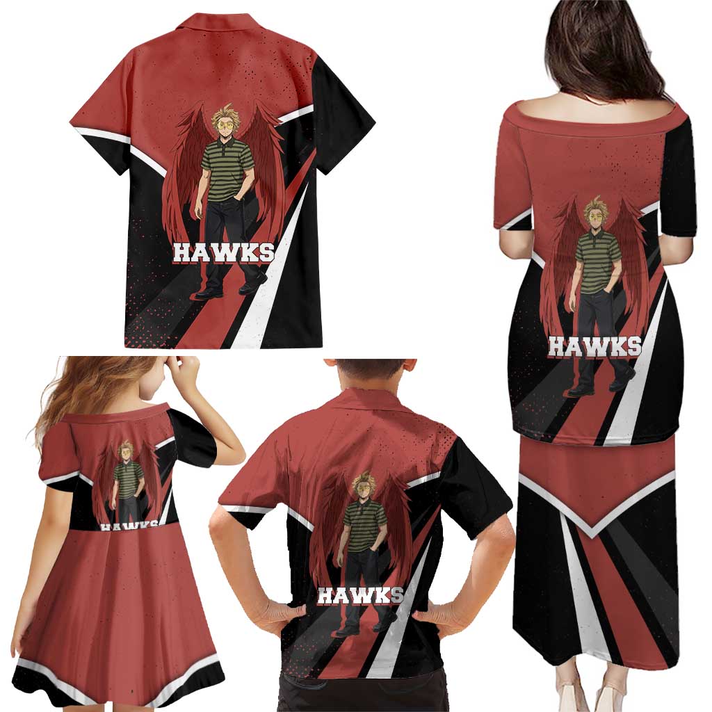 Hawks My Hero Academia Family Matching Puletasi and Hawaiian Shirt Anime Grunge Splatter Graphic Style