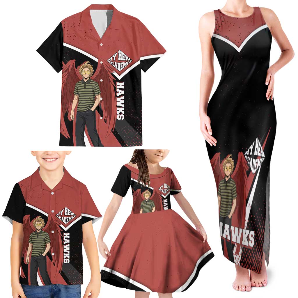 Hawks My Hero Academia Family Matching Tank Maxi Dress and Hawaiian Shirt Anime Grunge Splatter Graphic Style