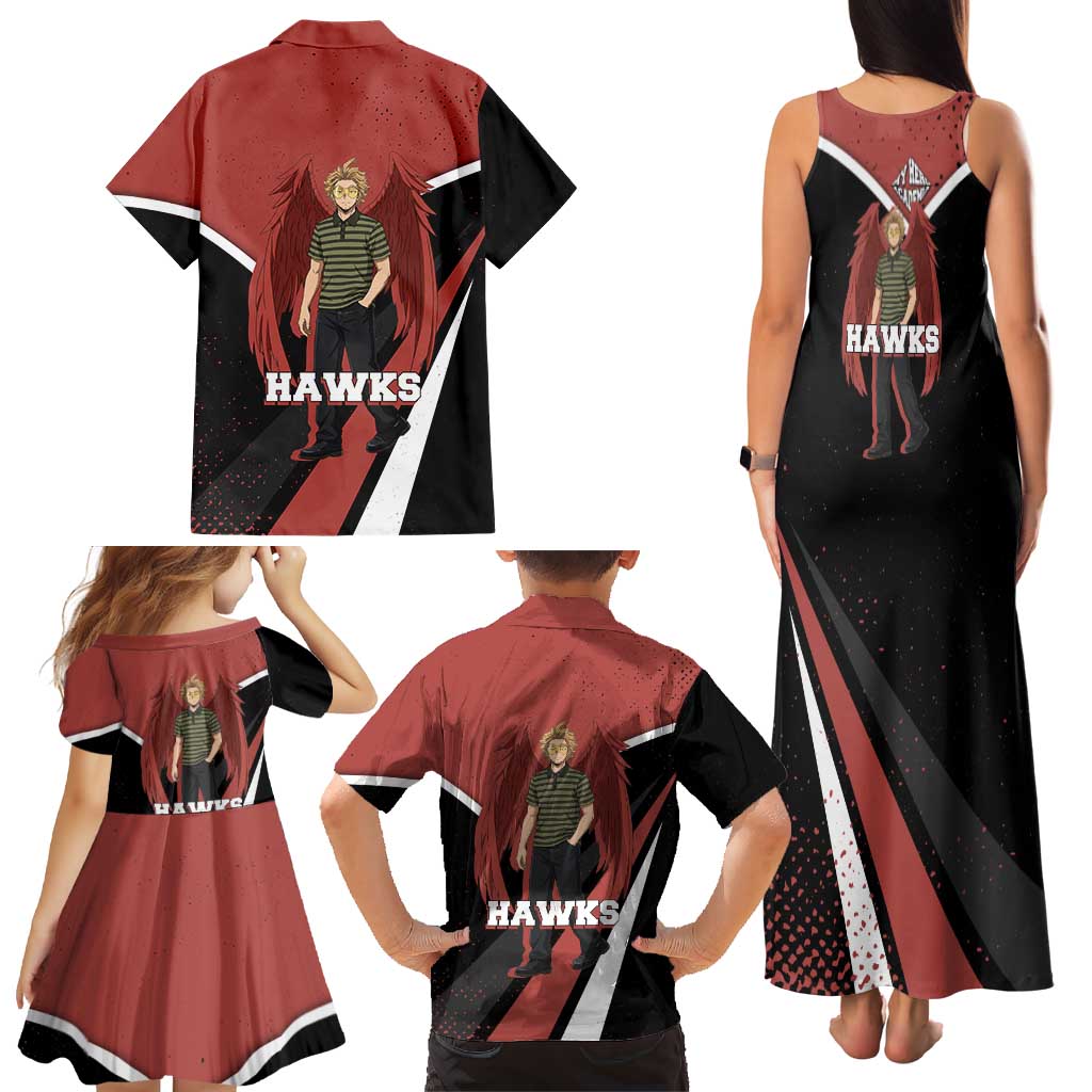 Hawks My Hero Academia Family Matching Tank Maxi Dress and Hawaiian Shirt Anime Grunge Splatter Graphic Style