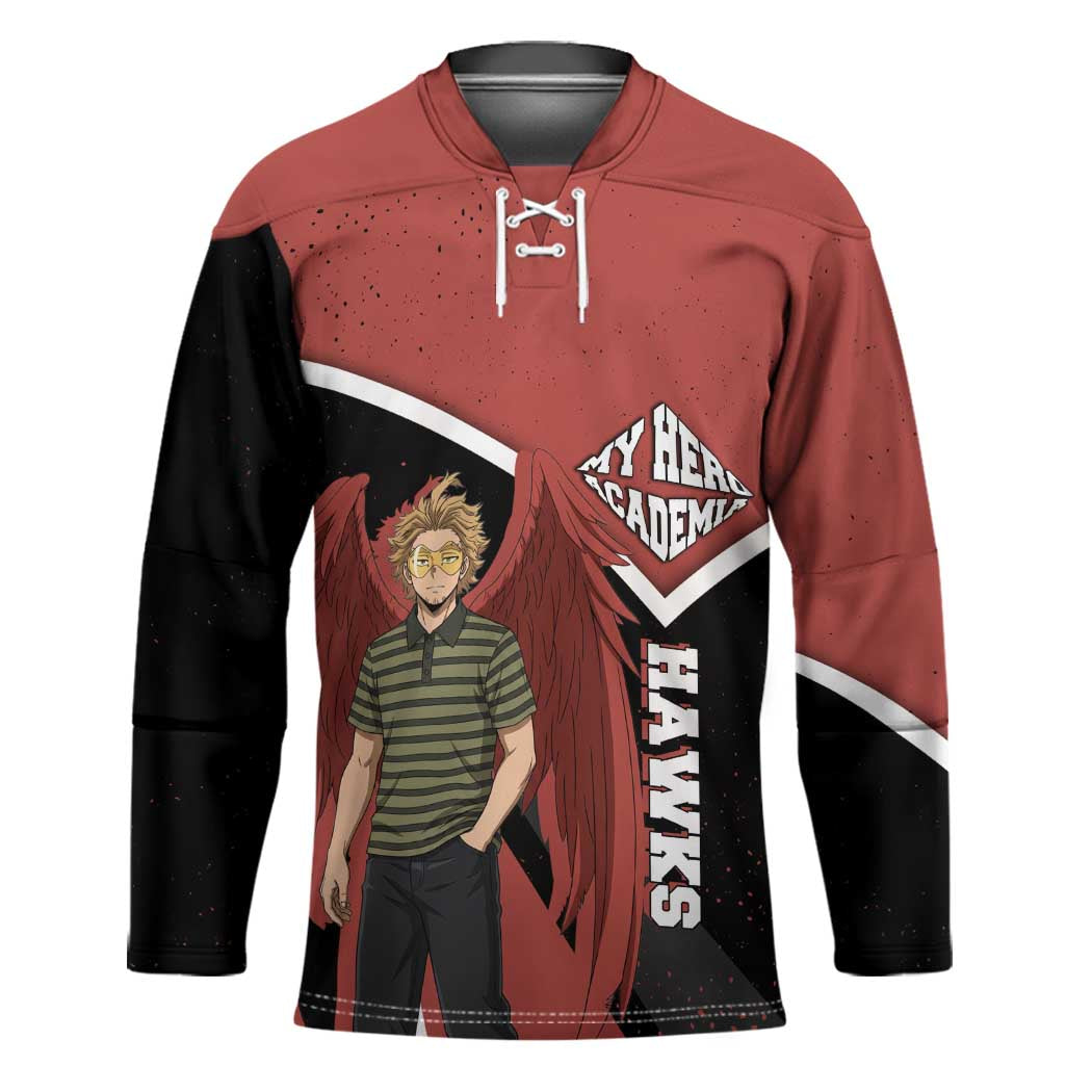 Hawks My Hero Academia Hockey Jersey Anime Grunge Splatter Graphic Style