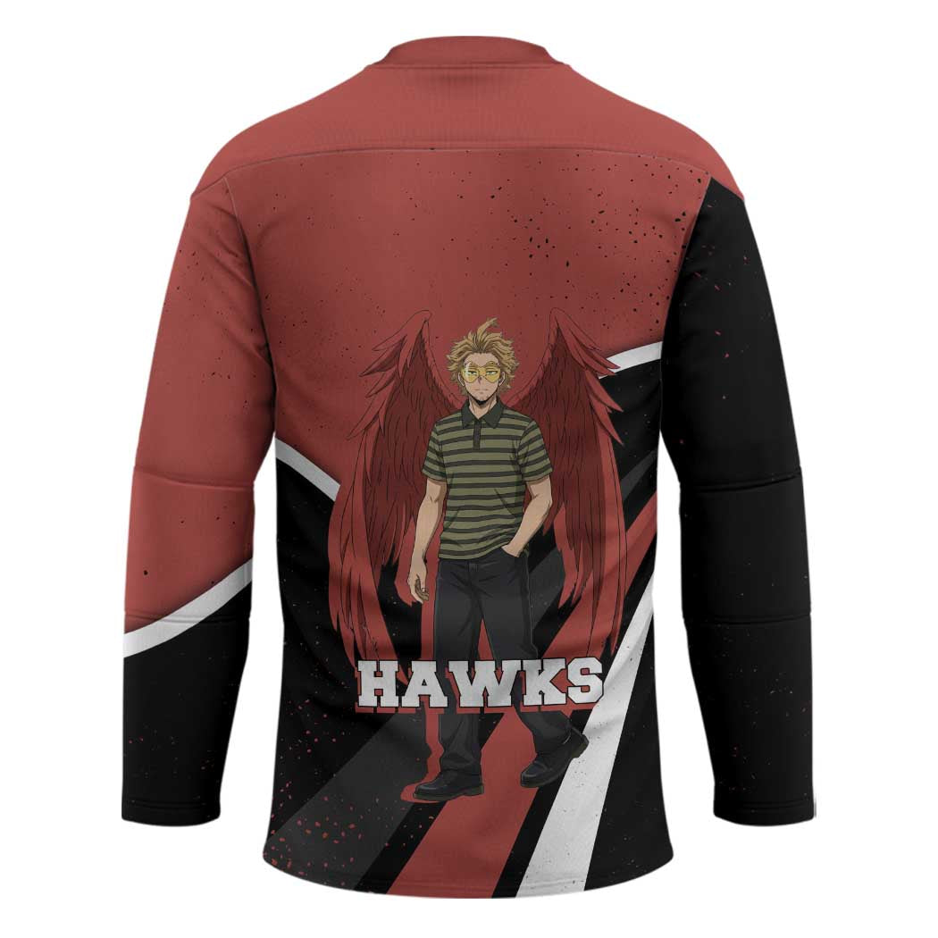 Hawks My Hero Academia Hockey Jersey Anime Grunge Splatter Graphic Style