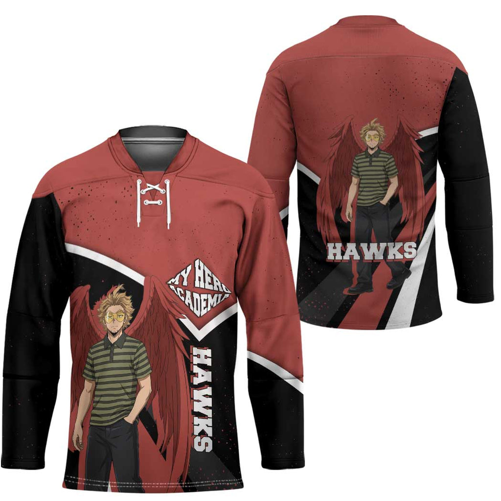 Hawks My Hero Academia Hockey Jersey Anime Grunge Splatter Graphic Style