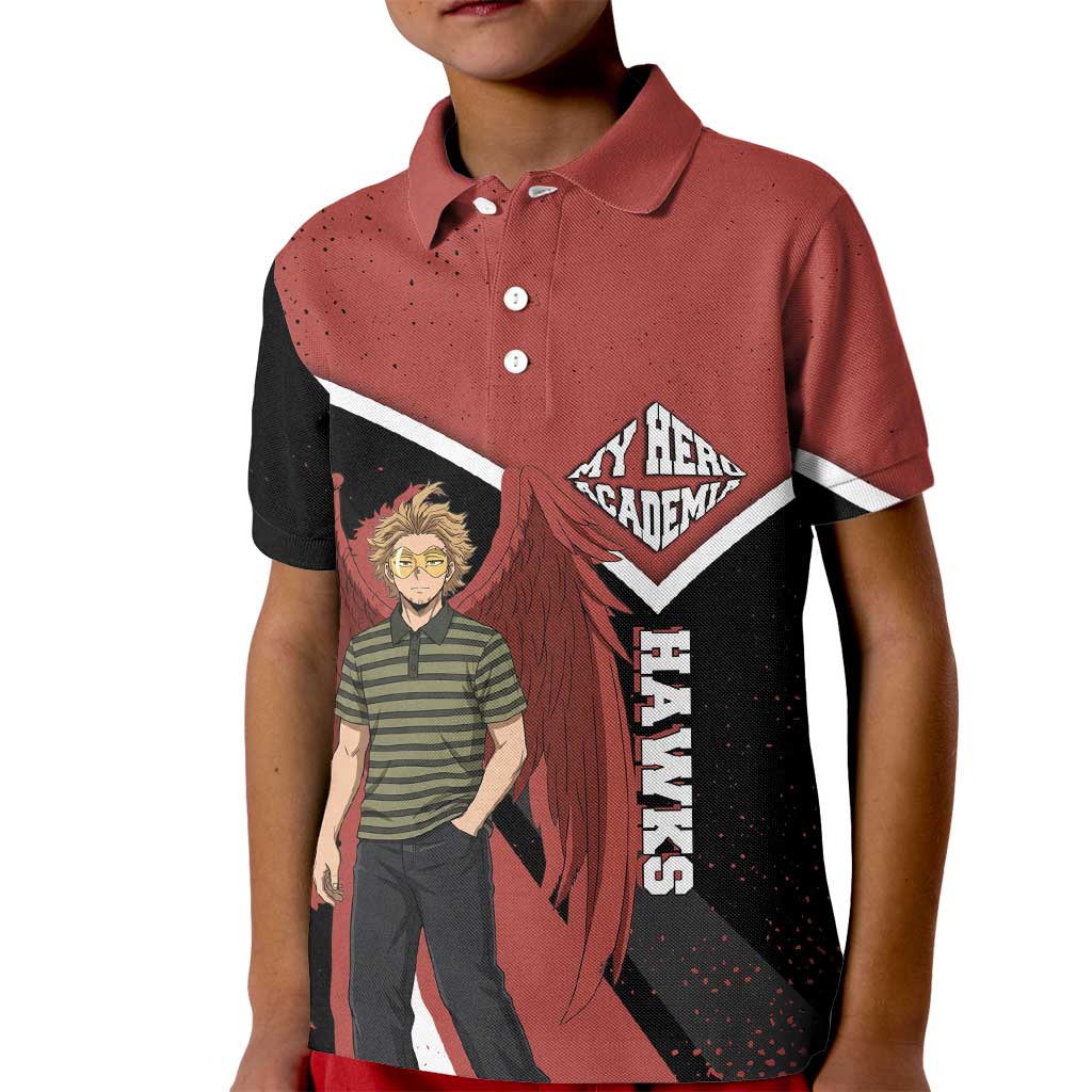 Hawks My Hero Academia Kid Polo Shirt Anime Grunge Splatter Graphic Style