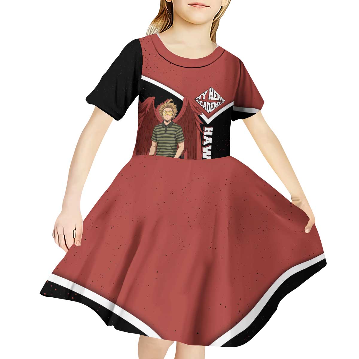 Hawks My Hero Academia Kid Short Sleeve Dress Anime Grunge Splatter Graphic Style