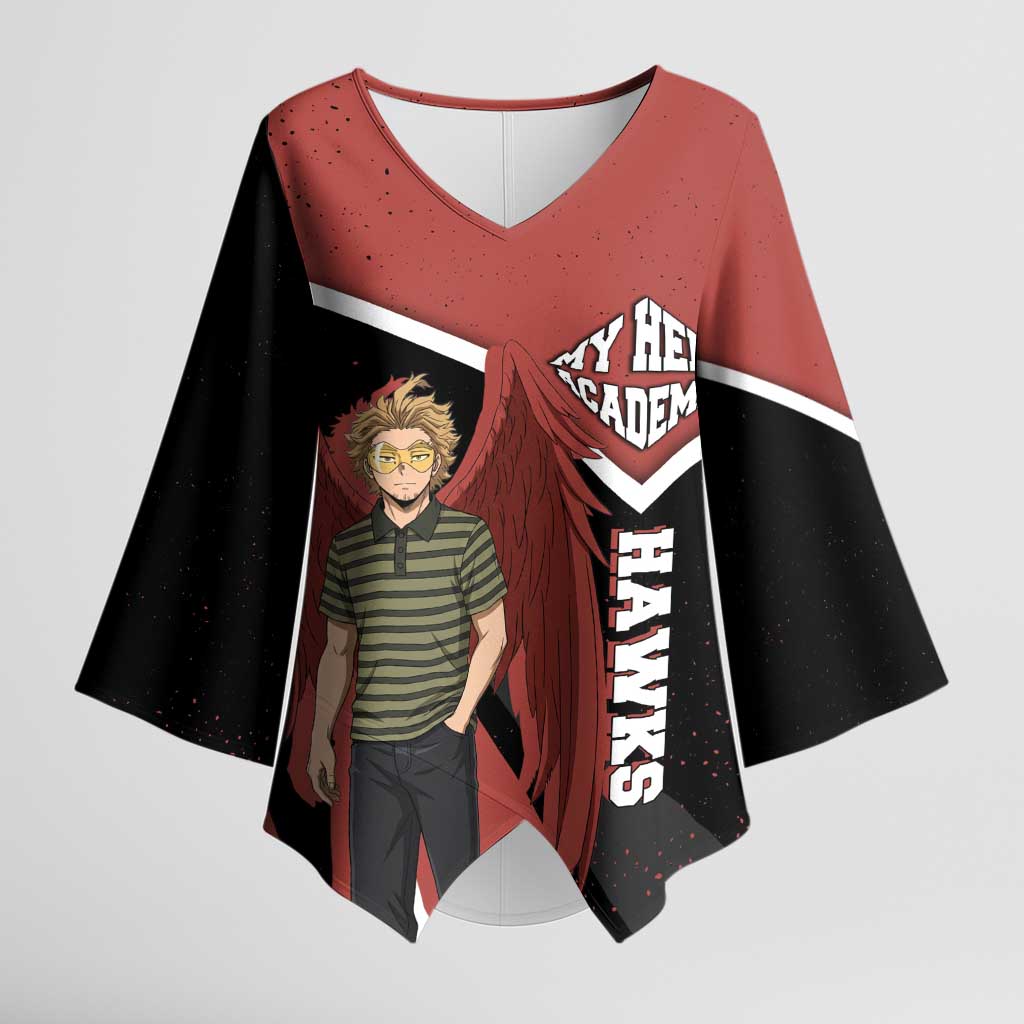 Hawks My Hero Academia Kimono Sleeve Blouse Anime Grunge Splatter Graphic Style