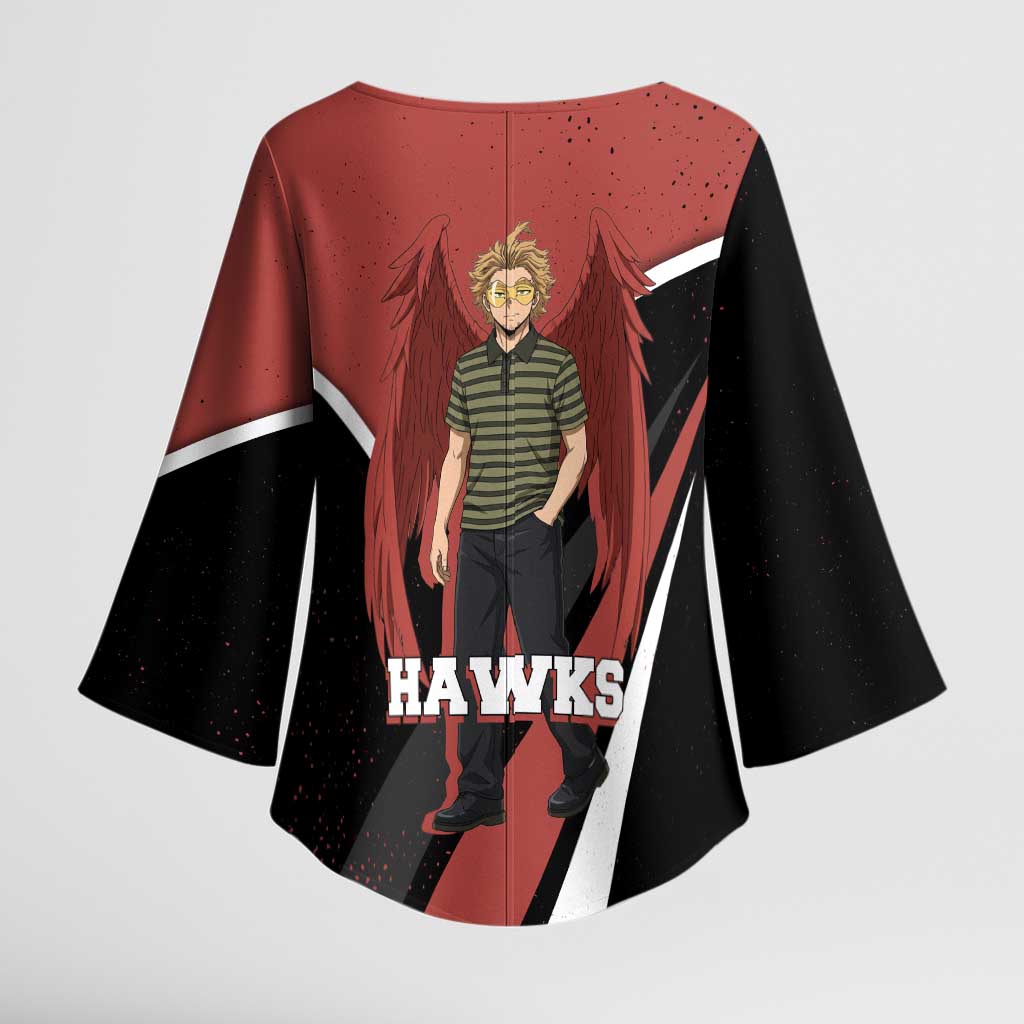 Hawks My Hero Academia Kimono Sleeve Blouse Anime Grunge Splatter Graphic Style