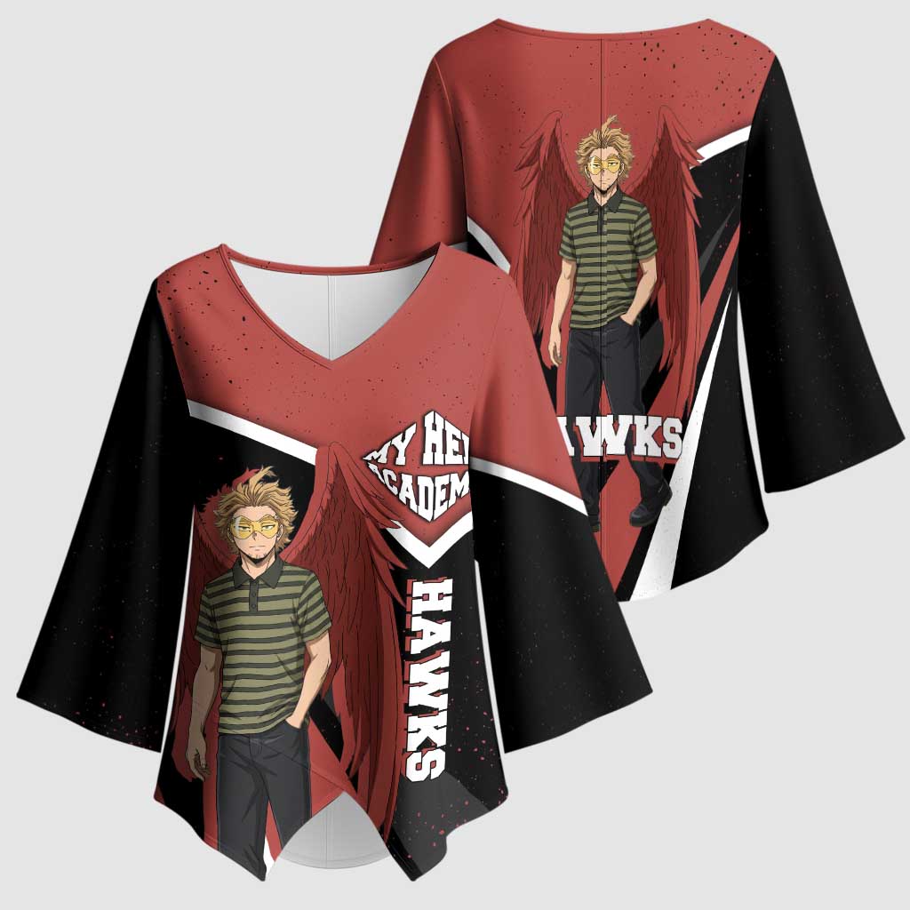 Hawks My Hero Academia Kimono Sleeve Blouse Anime Grunge Splatter Graphic Style
