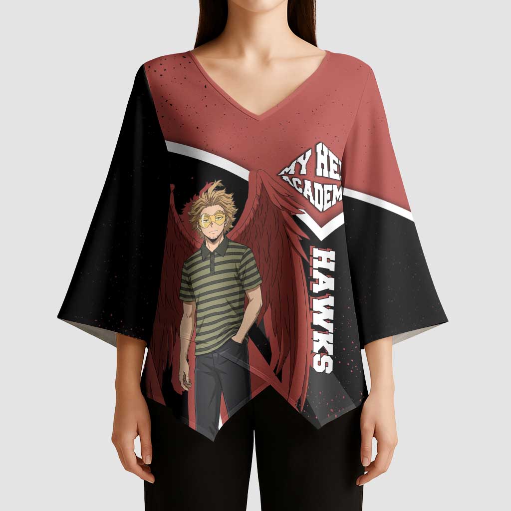 Hawks My Hero Academia Kimono Sleeve Blouse Anime Grunge Splatter Graphic Style