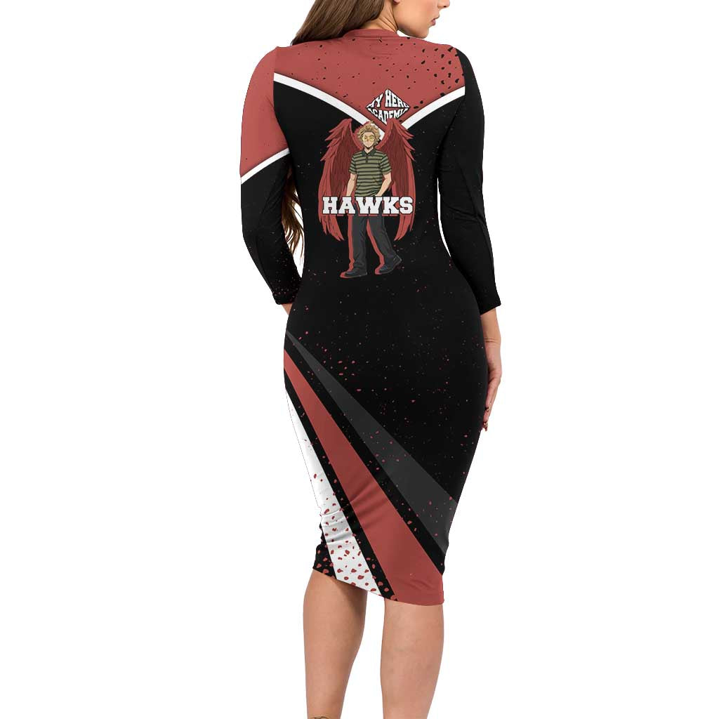 Hawks My Hero Academia Long Sleeve Bodycon Dress Anime Grunge Splatter Graphic Style