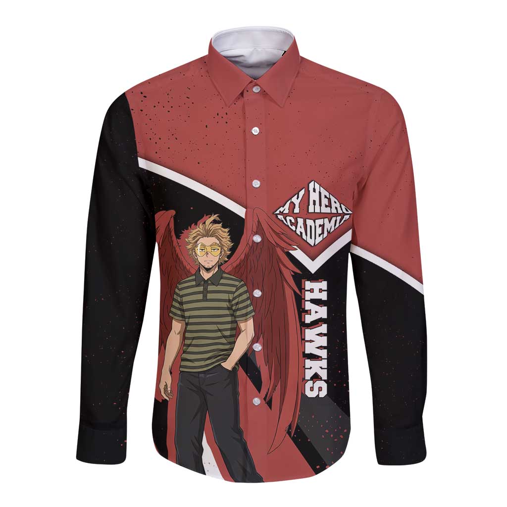 Hawks My Hero Academia Long Sleeve Button Shirt Anime Grunge Splatter Graphic Style