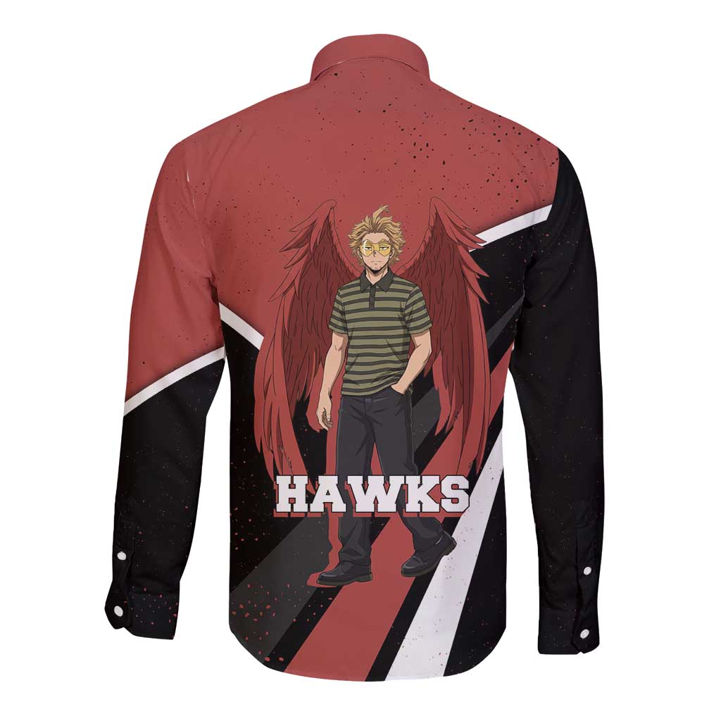 Hawks My Hero Academia Long Sleeve Button Shirt Anime Grunge Splatter Graphic Style