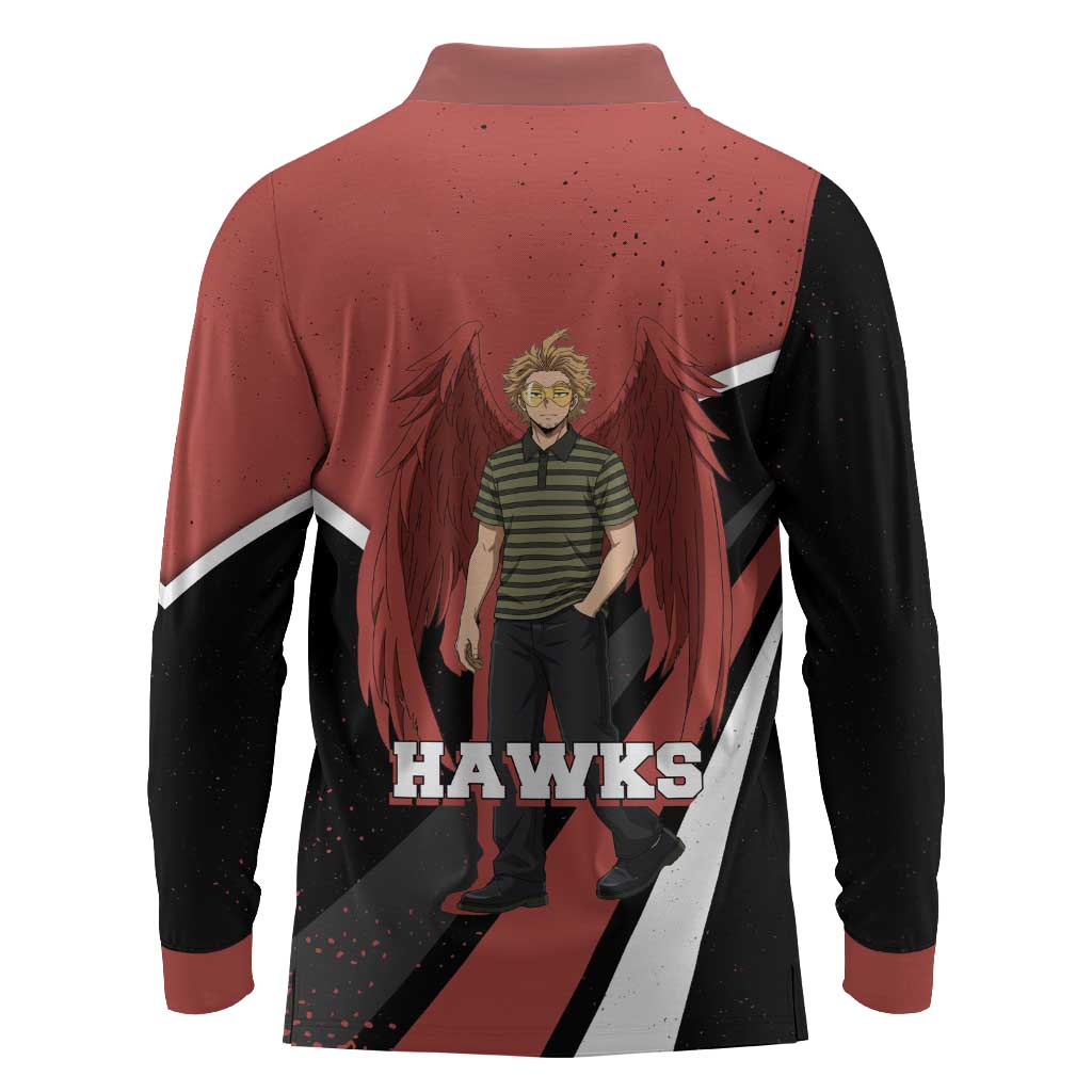Hawks My Hero Academia Long Sleeve Polo Shirt Anime Grunge Splatter Graphic Style