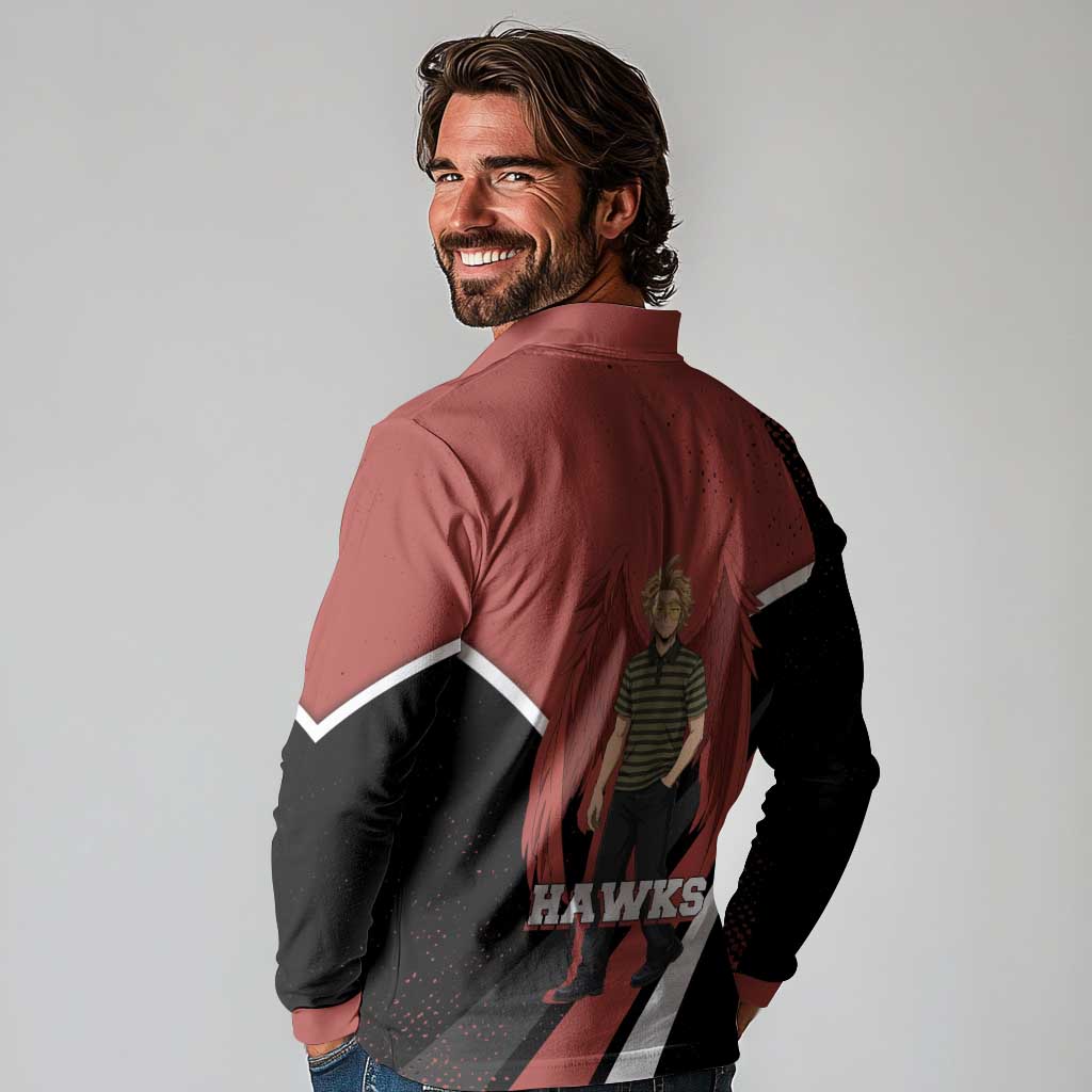 Hawks My Hero Academia Long Sleeve Polo Shirt Anime Grunge Splatter Graphic Style