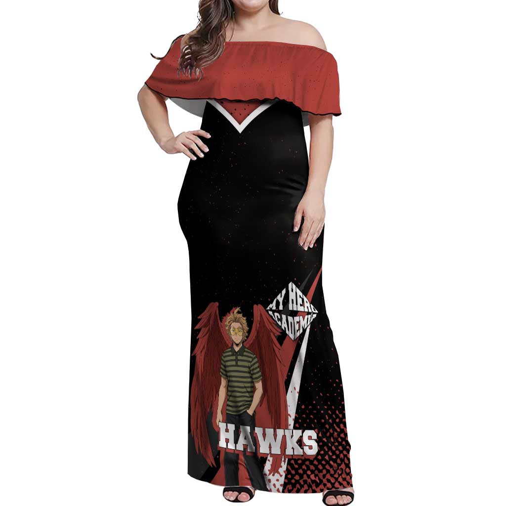 Hawks My Hero Academia Off Shoulder Maxi Dress Anime Grunge Splatter Graphic Style
