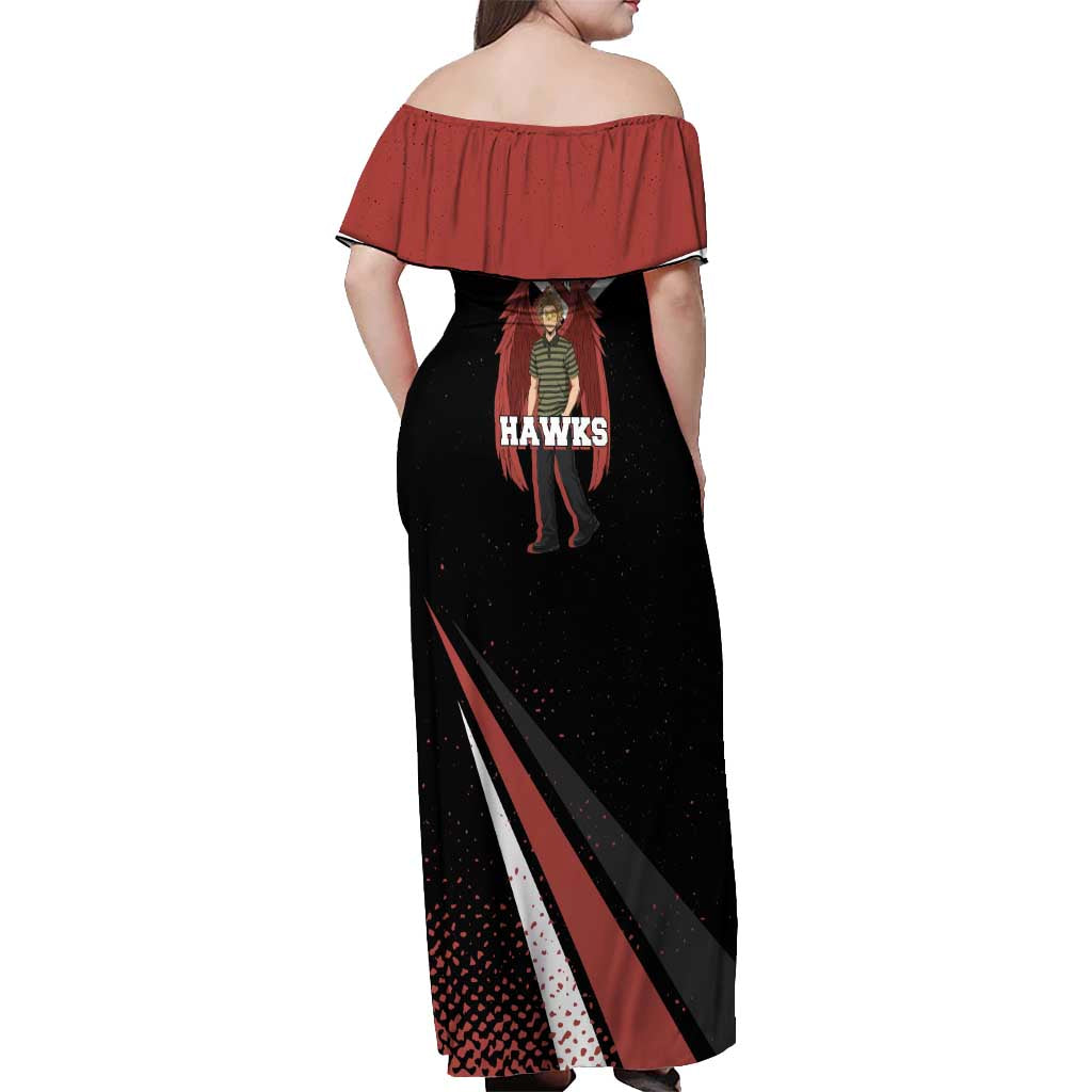 Hawks My Hero Academia Off Shoulder Maxi Dress Anime Grunge Splatter Graphic Style