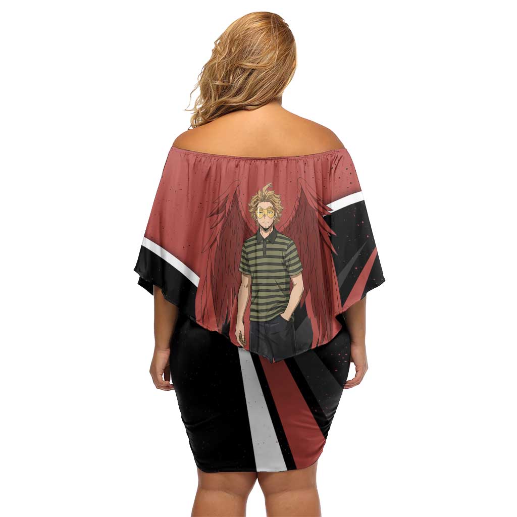 Hawks My Hero Academia Off Shoulder Short Dress Anime Grunge Splatter Graphic Style