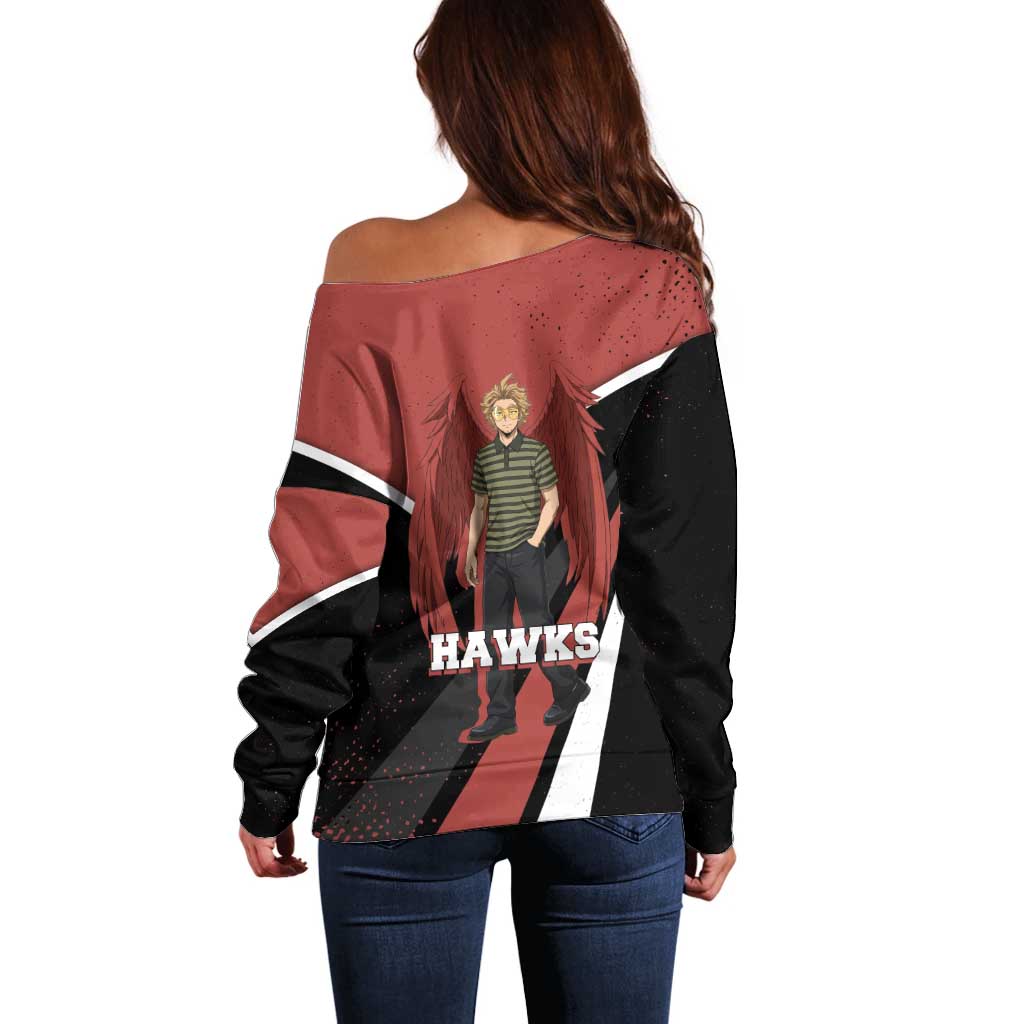 Hawks My Hero Academia Off Shoulder Sweater Anime Grunge Splatter Graphic Style