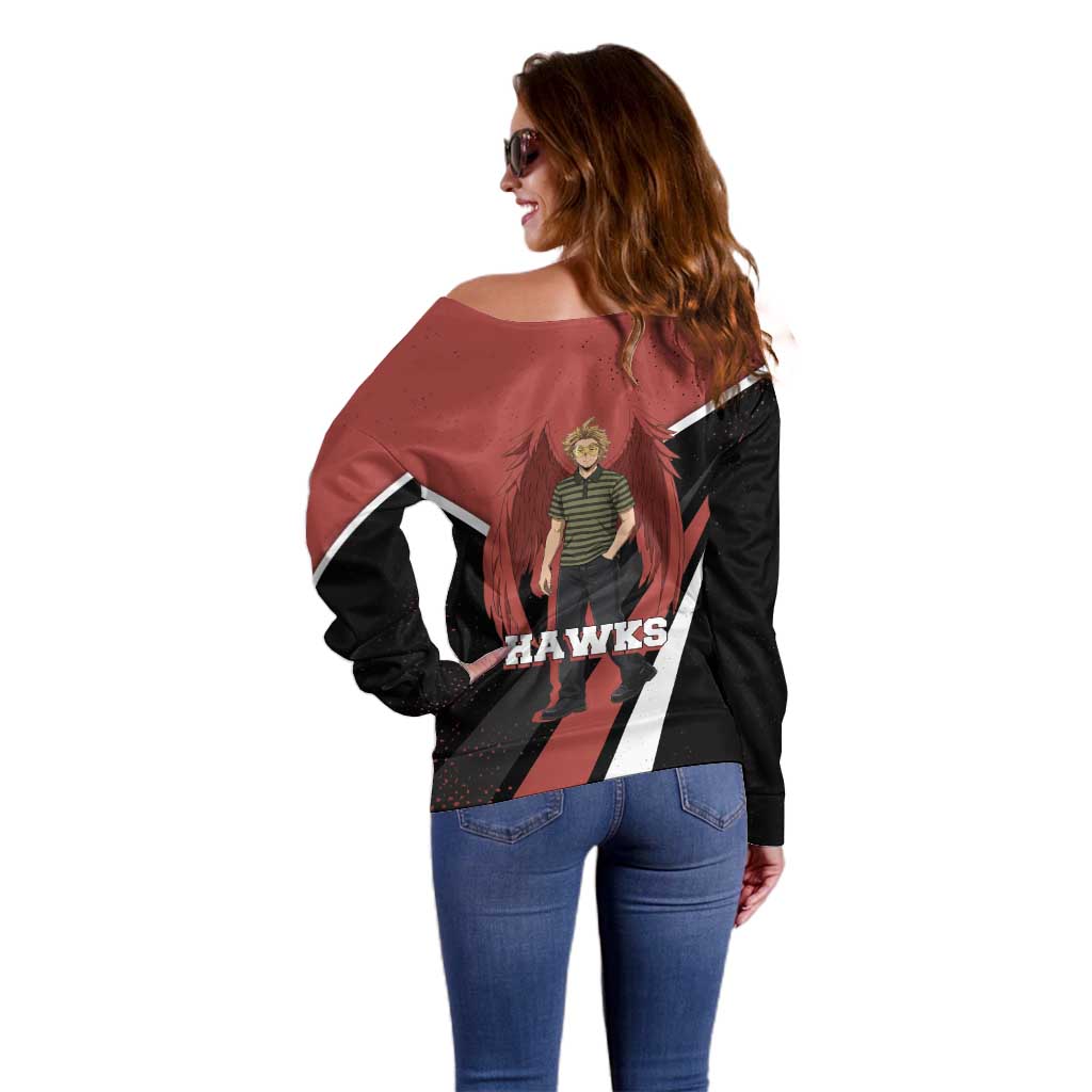Hawks My Hero Academia Off Shoulder Sweater Anime Grunge Splatter Graphic Style