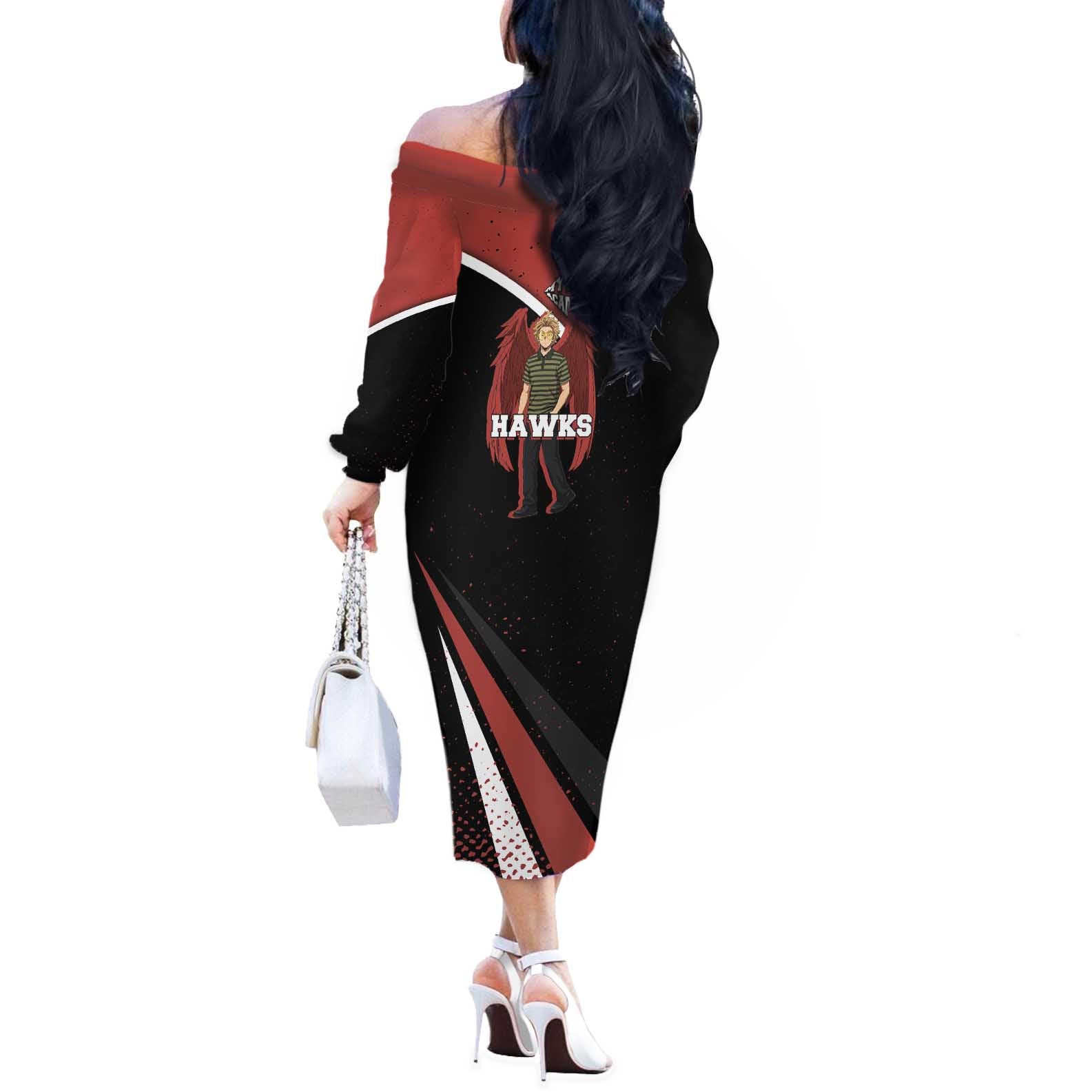 Hawks My Hero Academia Off The Shoulder Long Sleeve Dress Anime Grunge Splatter Graphic Style