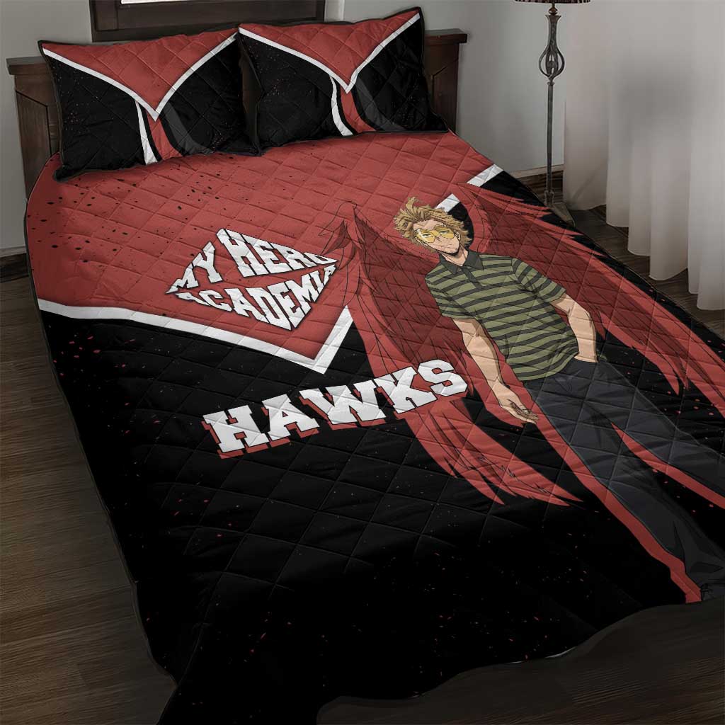 Hawks My Hero Academia Quilt Bed Set Anime Grunge Splatter Graphic Style