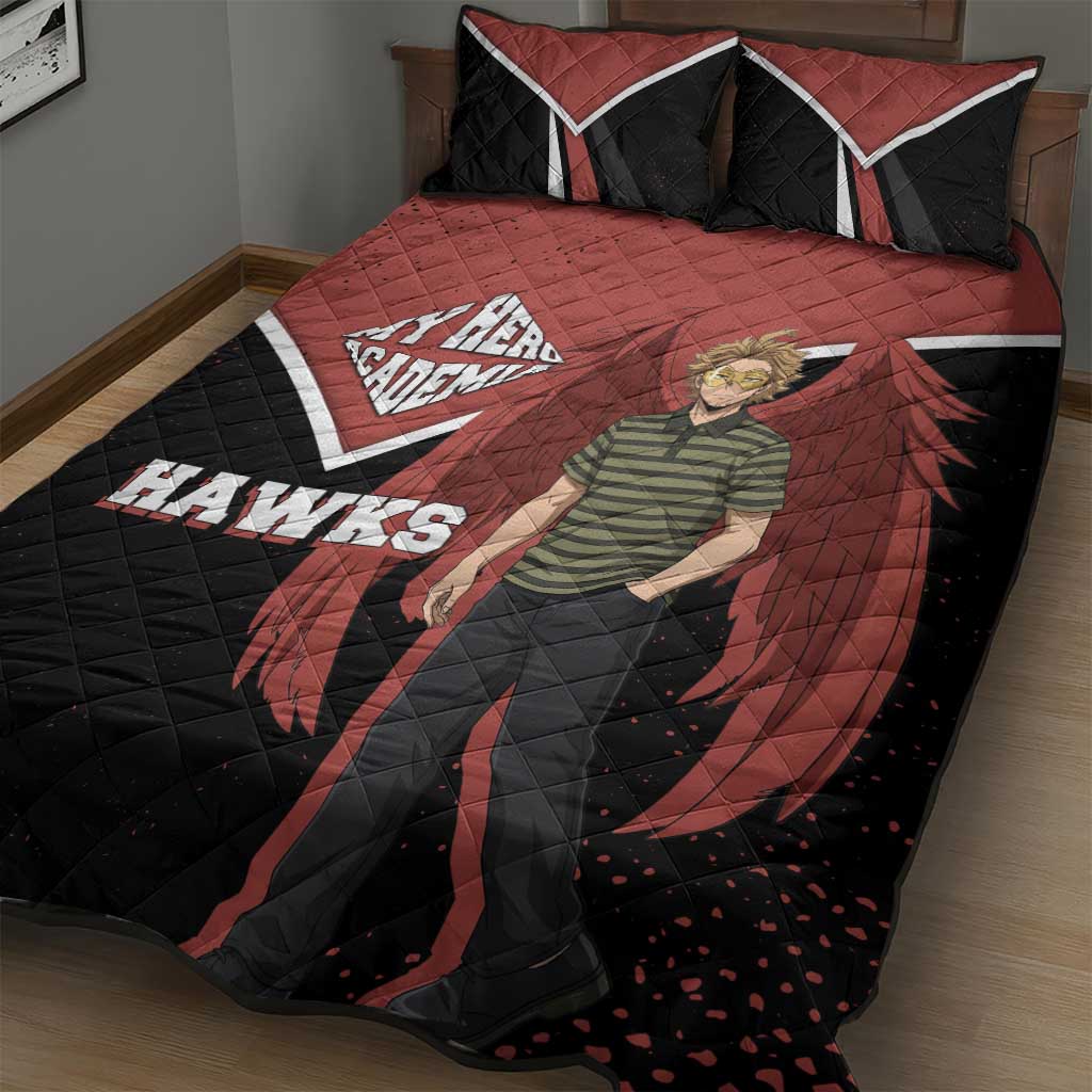 Hawks My Hero Academia Quilt Bed Set Anime Grunge Splatter Graphic Style