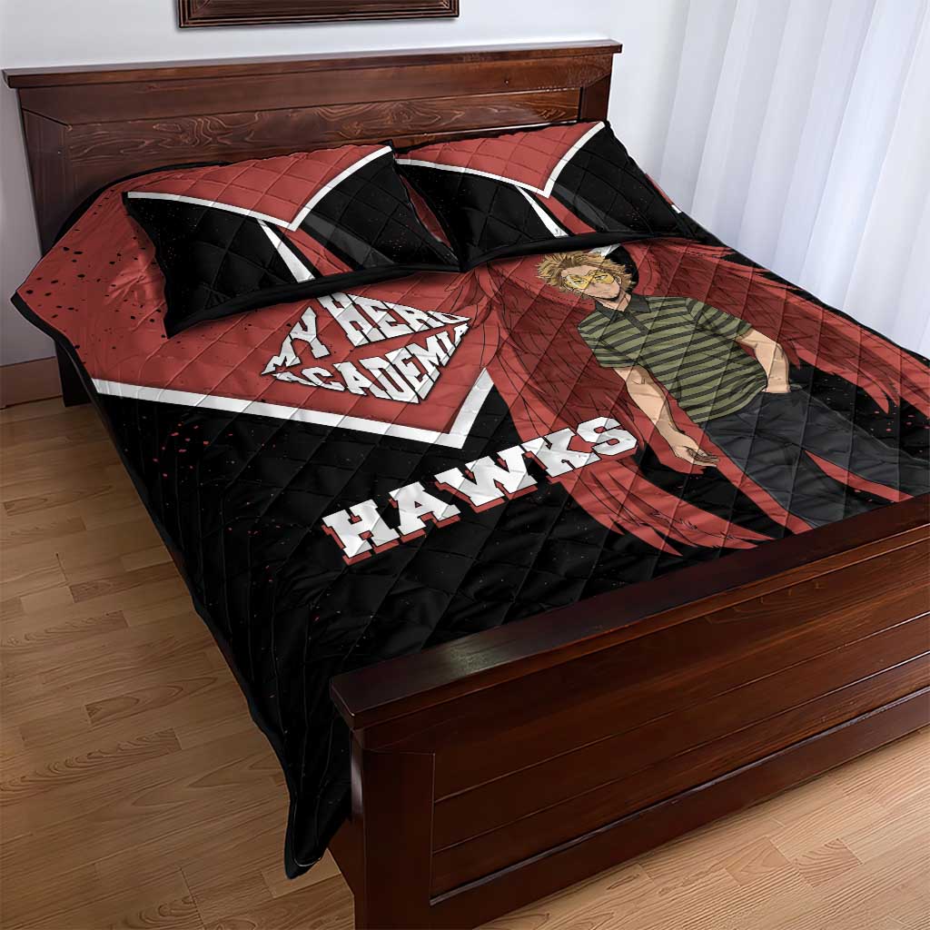 Hawks My Hero Academia Quilt Bed Set Anime Grunge Splatter Graphic Style