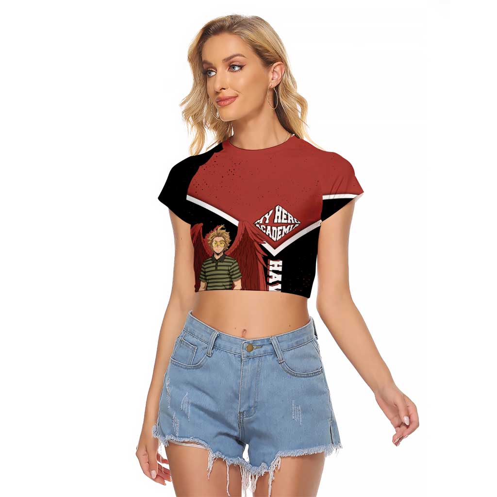 Hawks My Hero Academia Raglan Cropped T Shirt Anime Grunge Splatter Graphic Style