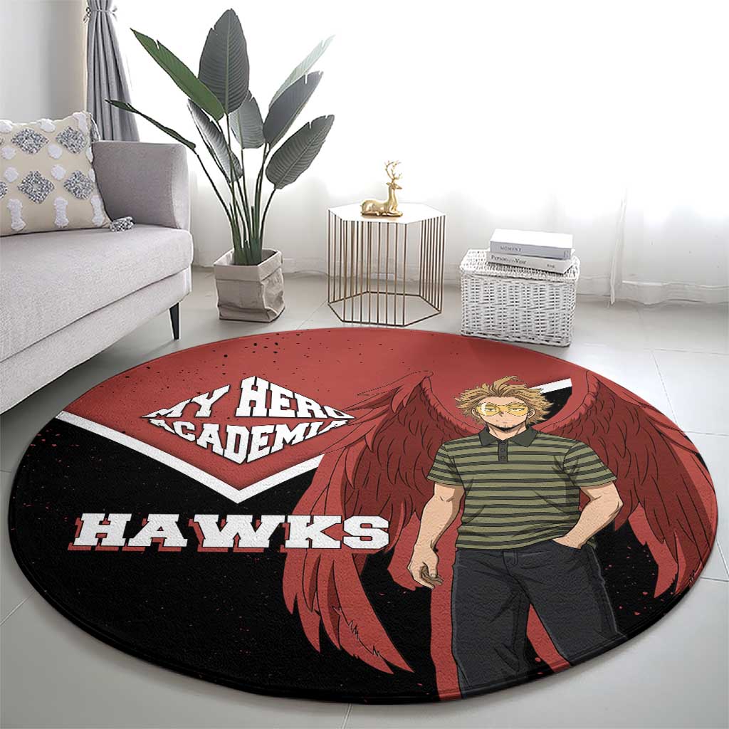 Hawks My Hero Academia Round Carpet Anime Grunge Splatter Graphic Style