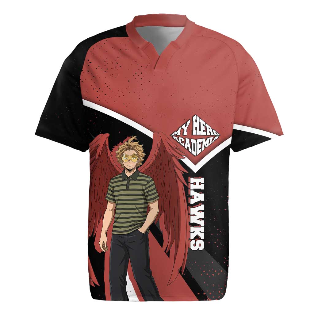Hawks My Hero Academia Rugby Jersey Anime Grunge Splatter Graphic Style