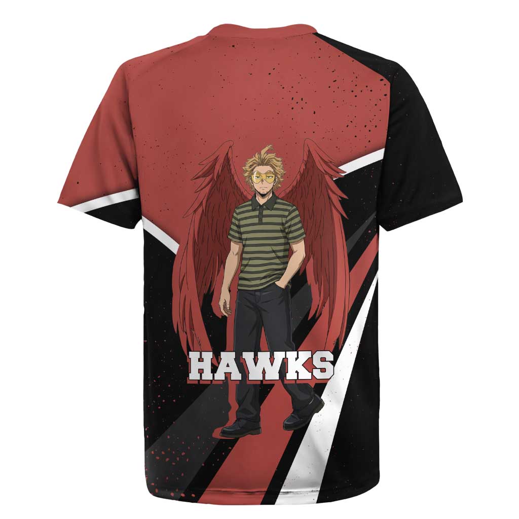 Hawks My Hero Academia Rugby Jersey Anime Grunge Splatter Graphic Style