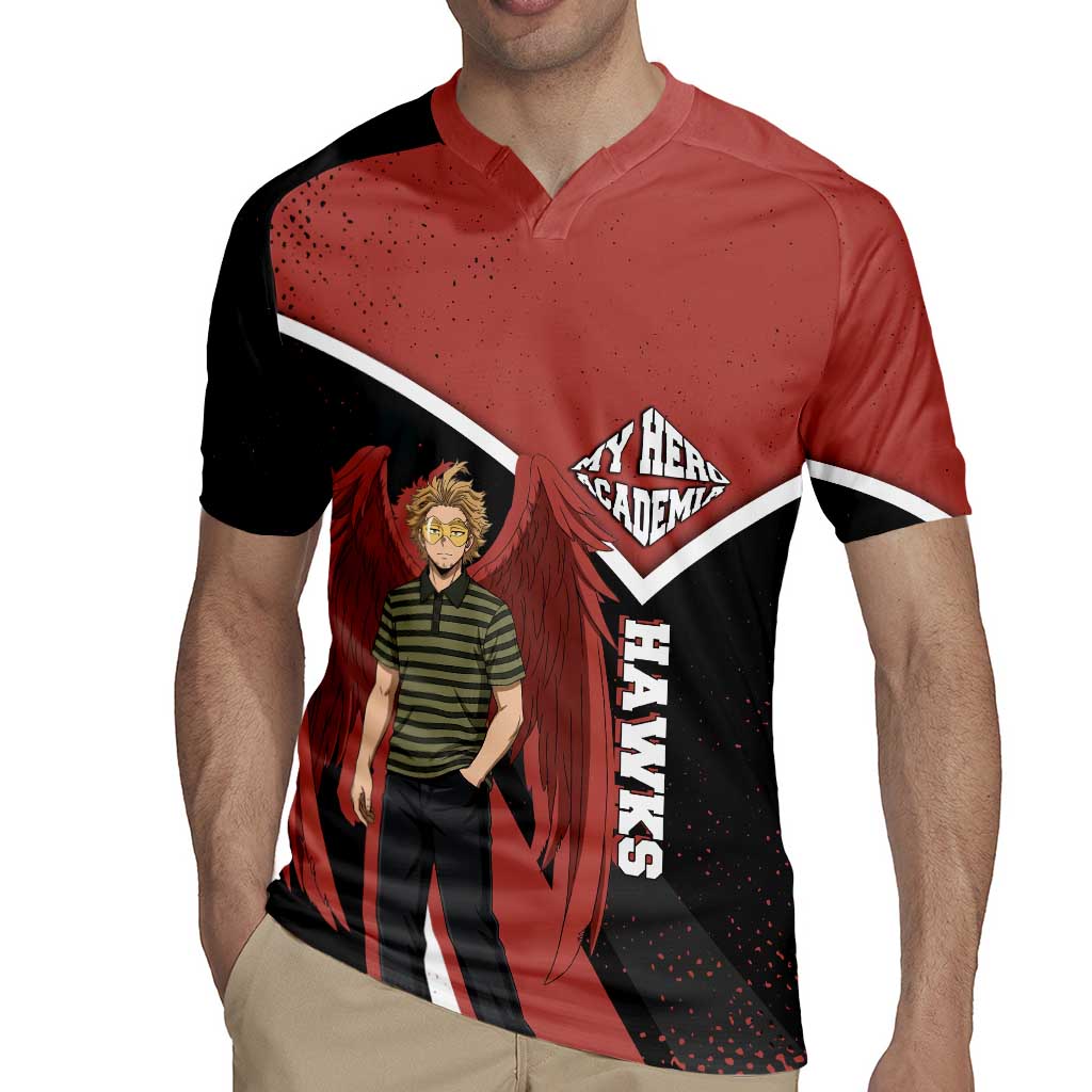 Hawks My Hero Academia Rugby Jersey Anime Grunge Splatter Graphic Style