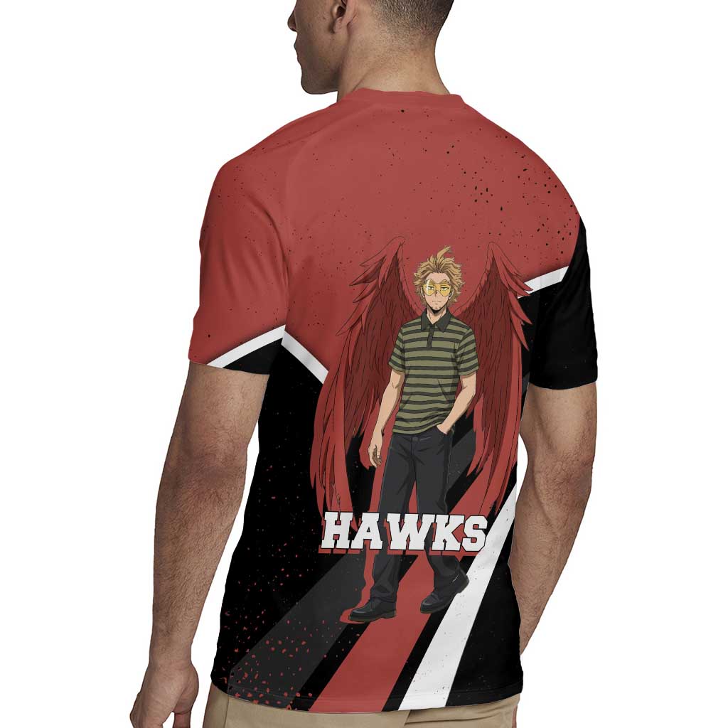 Hawks My Hero Academia Rugby Jersey Anime Grunge Splatter Graphic Style