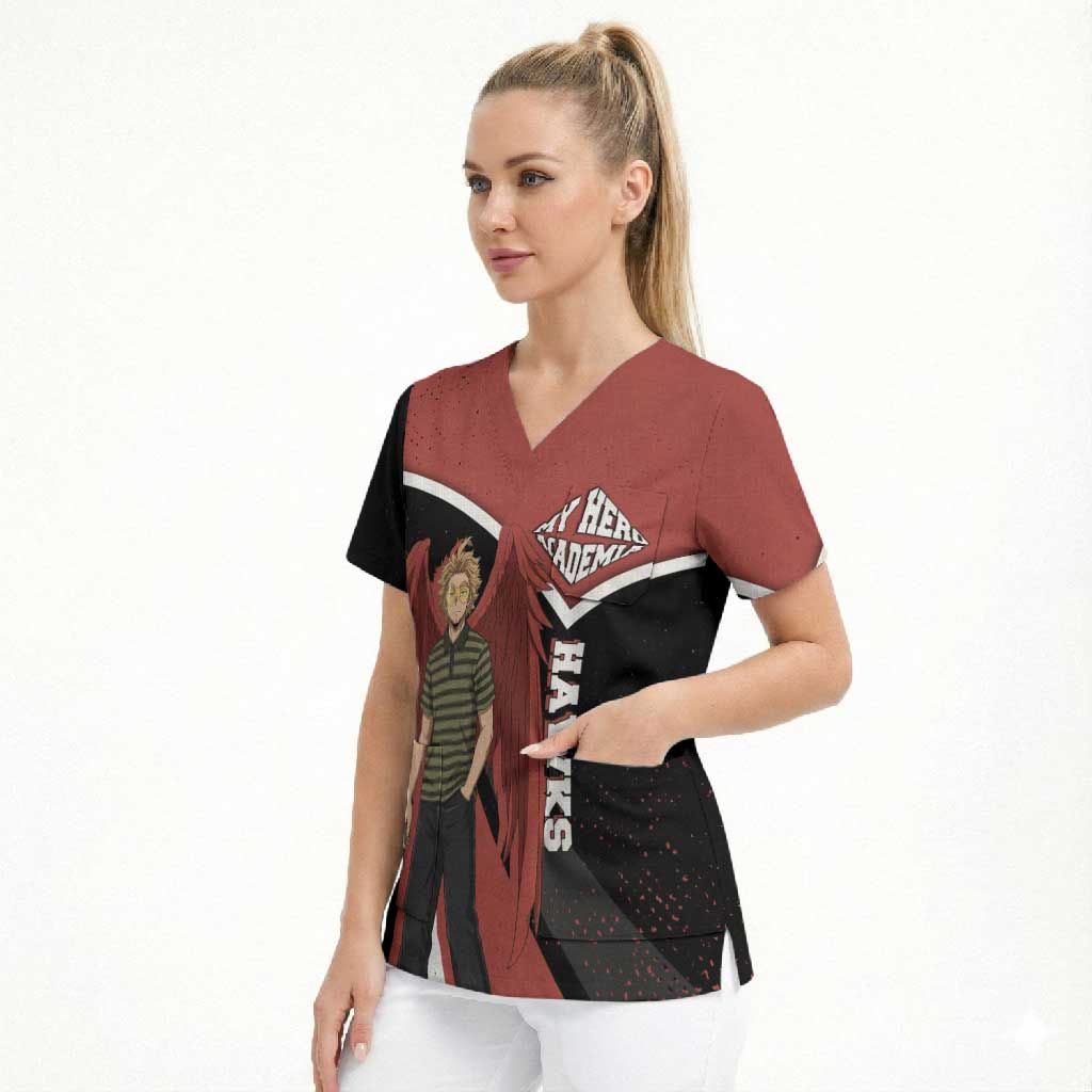 Hawks My Hero Academia Scrub Top Anime Grunge Splatter Graphic Style