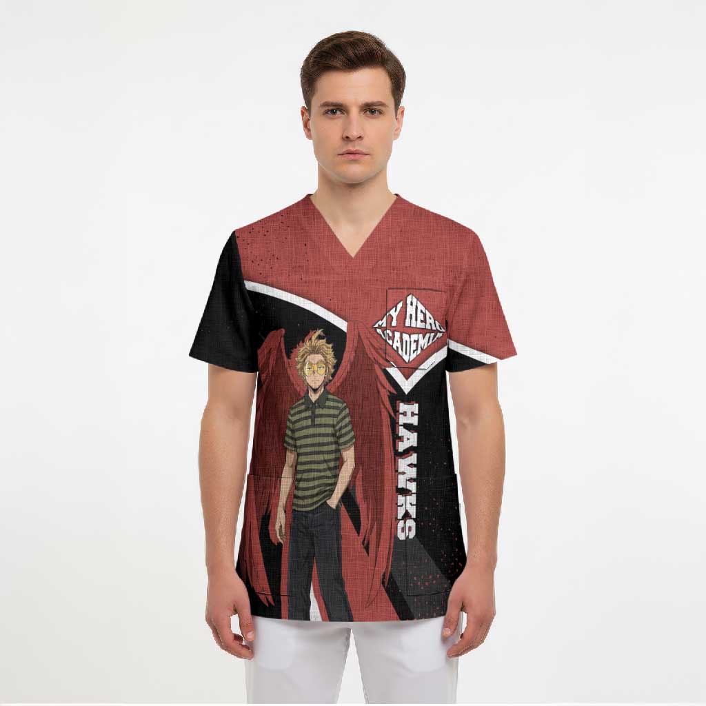 Hawks My Hero Academia Scrub Top Anime Grunge Splatter Graphic Style