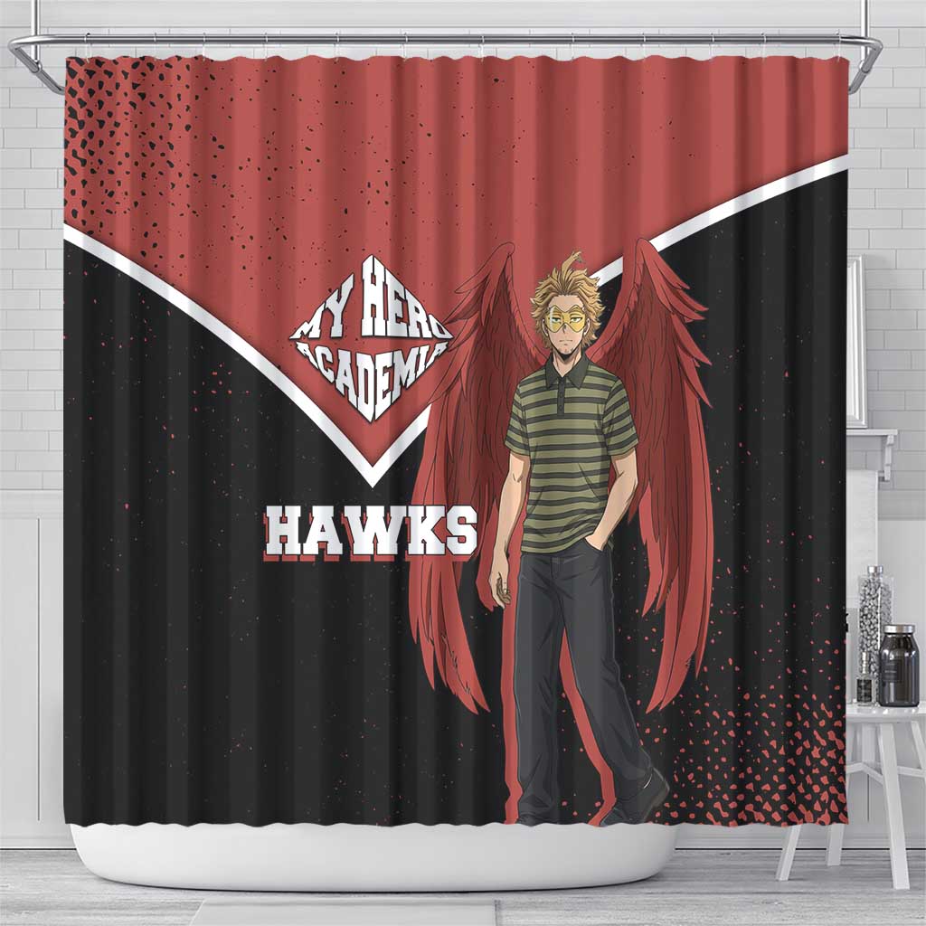 Hawks My Hero Academia Shower Curtain Anime Grunge Splatter Graphic Style