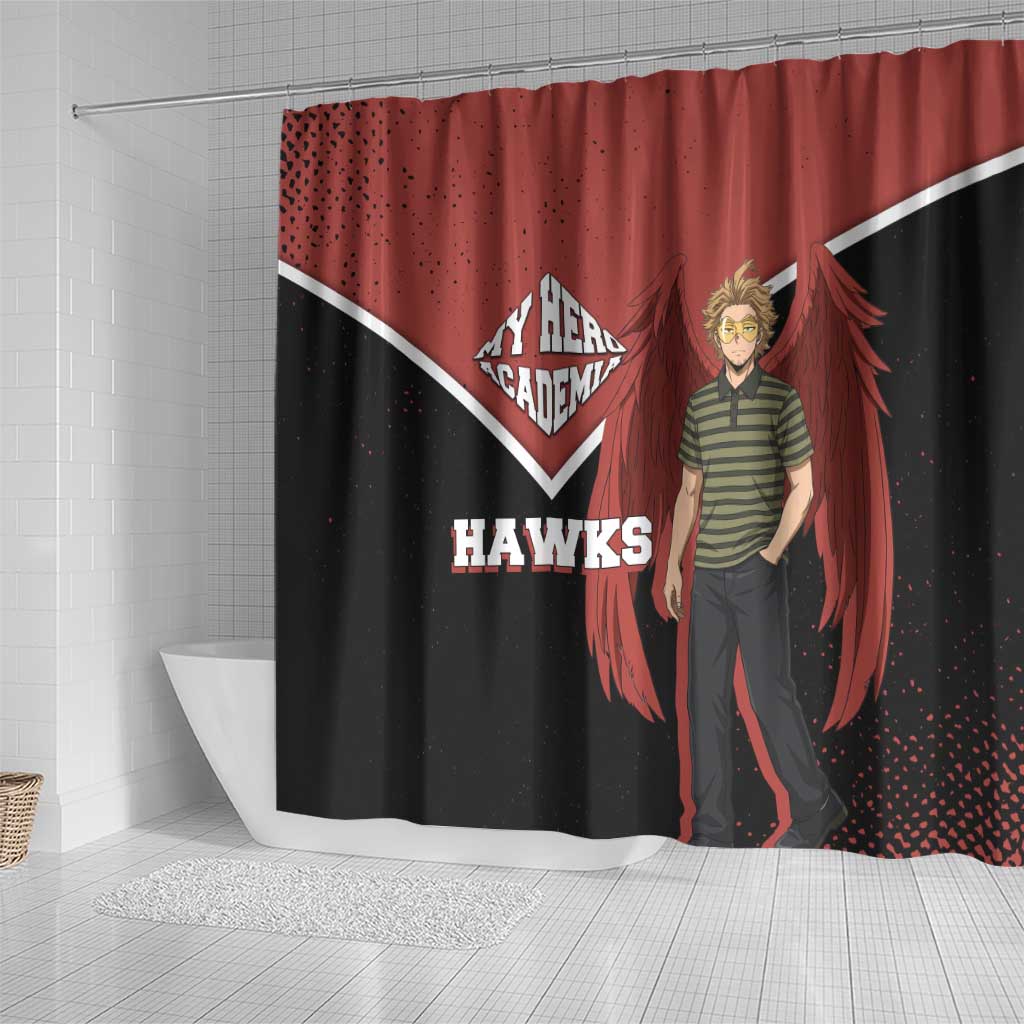 Hawks My Hero Academia Shower Curtain Anime Grunge Splatter Graphic Style