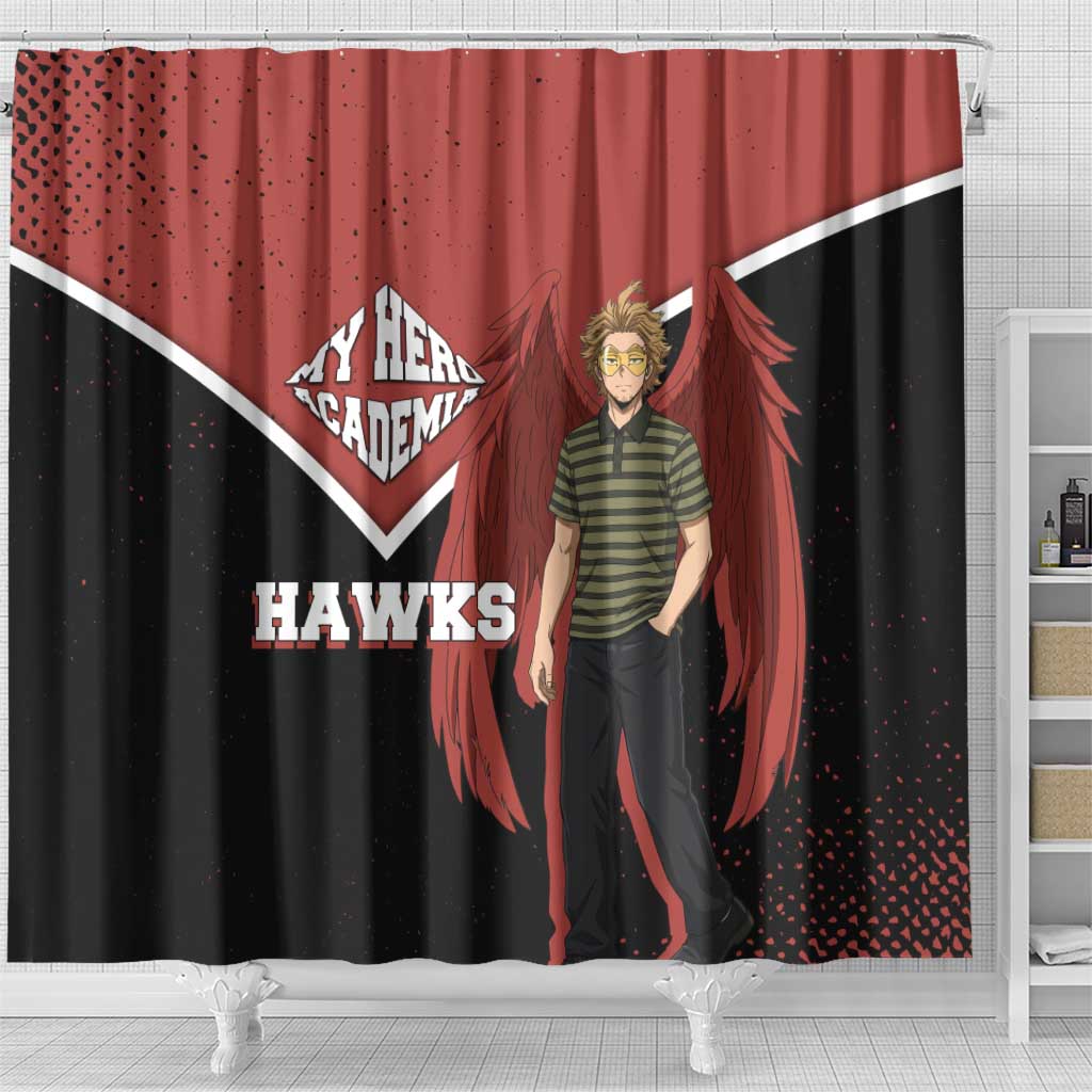 Hawks My Hero Academia Shower Curtain Anime Grunge Splatter Graphic Style