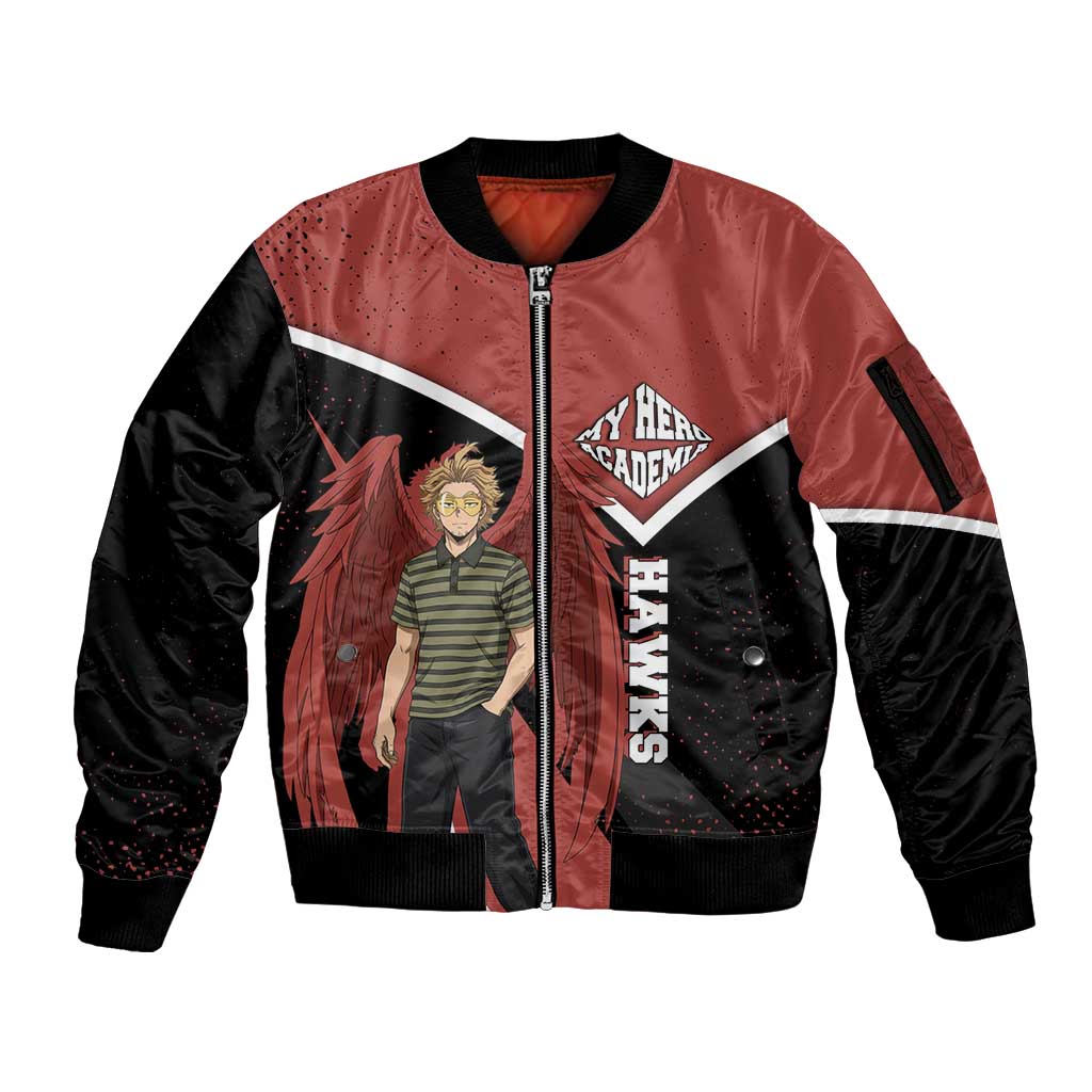 Hawks My Hero Academia Sleeve Zip Bomber Jacket Anime Grunge Splatter Graphic Style