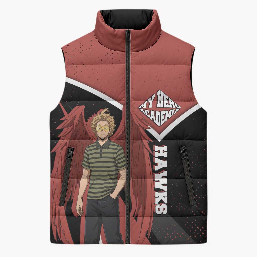 Hawks My Hero Academia Sleeveless Puffer Jacket Anime Grunge Splatter Graphic Style