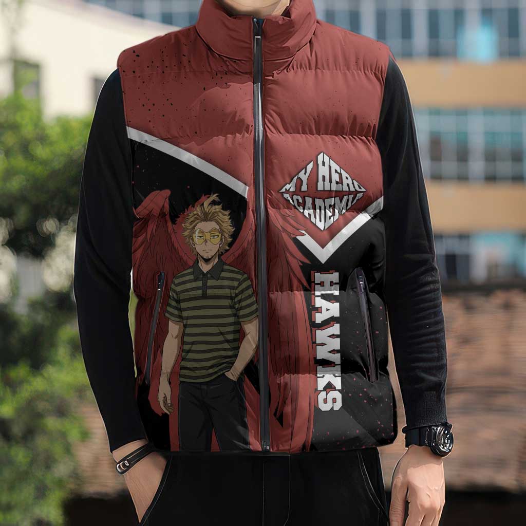 Hawks My Hero Academia Sleeveless Puffer Jacket Anime Grunge Splatter Graphic Style